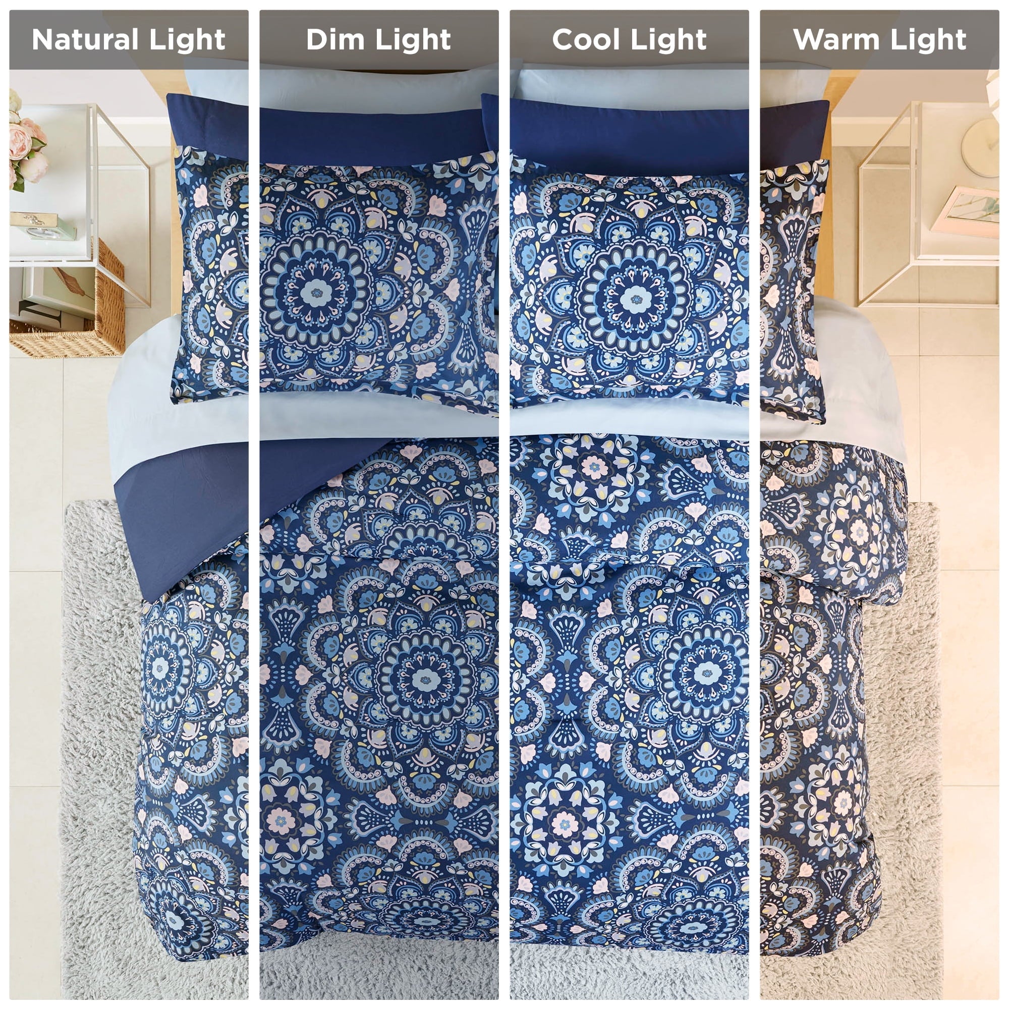 Fluffy Down Alternative Queen Size Comforter Set, 9-Piece Bed in a Bag Queen, Navy Blue Bedding Comforter Set with Comforter, Flat Sheets, Fi... - All-Season Down Alternative Comforter Insert Detail