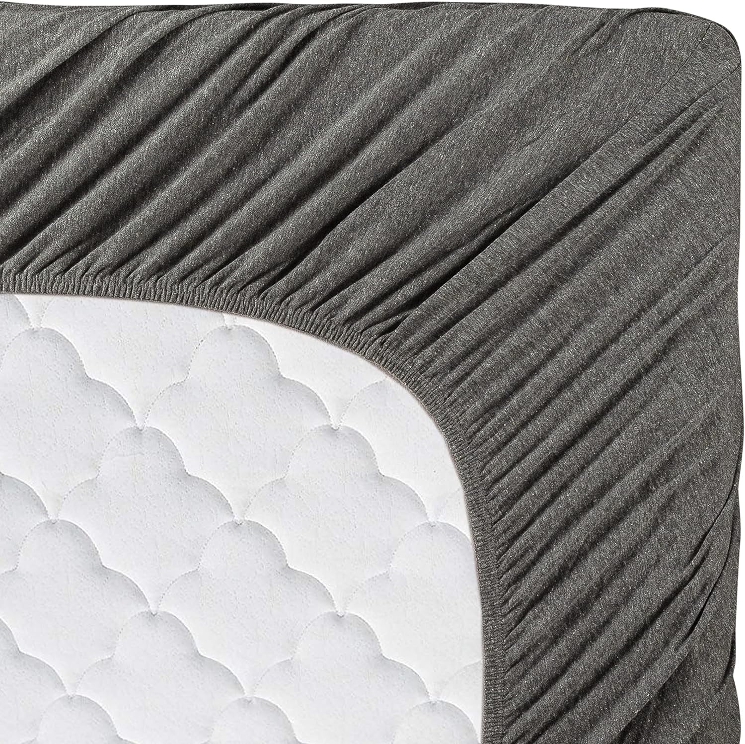 Cooling Sateen Jersey Sheet Set - 4 Pieces Queen Cotton Sheets Set - Stretchable Ultrasoft Luxury Knit Bed Linen (Dark Gray, Queen) - Premium Ultra-Soft Pillowcase Pair for Sleeping Detail
