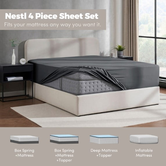 Wrinkle-Resistant Queen Sheets Set, 1800 Series 4 Piece Sheets , Luxury Soft Microfiber Queen Size Bed Sheets Set, Gray - Premium Ultra-Soft Pillowcase Pair for Sleeping Detail
