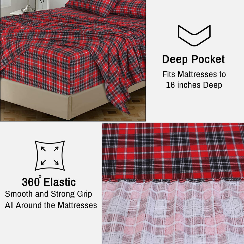 Breathable Luxury Flannel Sheets Queen Size - 100% Cotton Double Brushed Bed Sheets, Deep Pockets 16 Inches Queen Sheet Set, All Season... - Premium Ultra-Soft Pillowcase Pair for Sleeping Detail