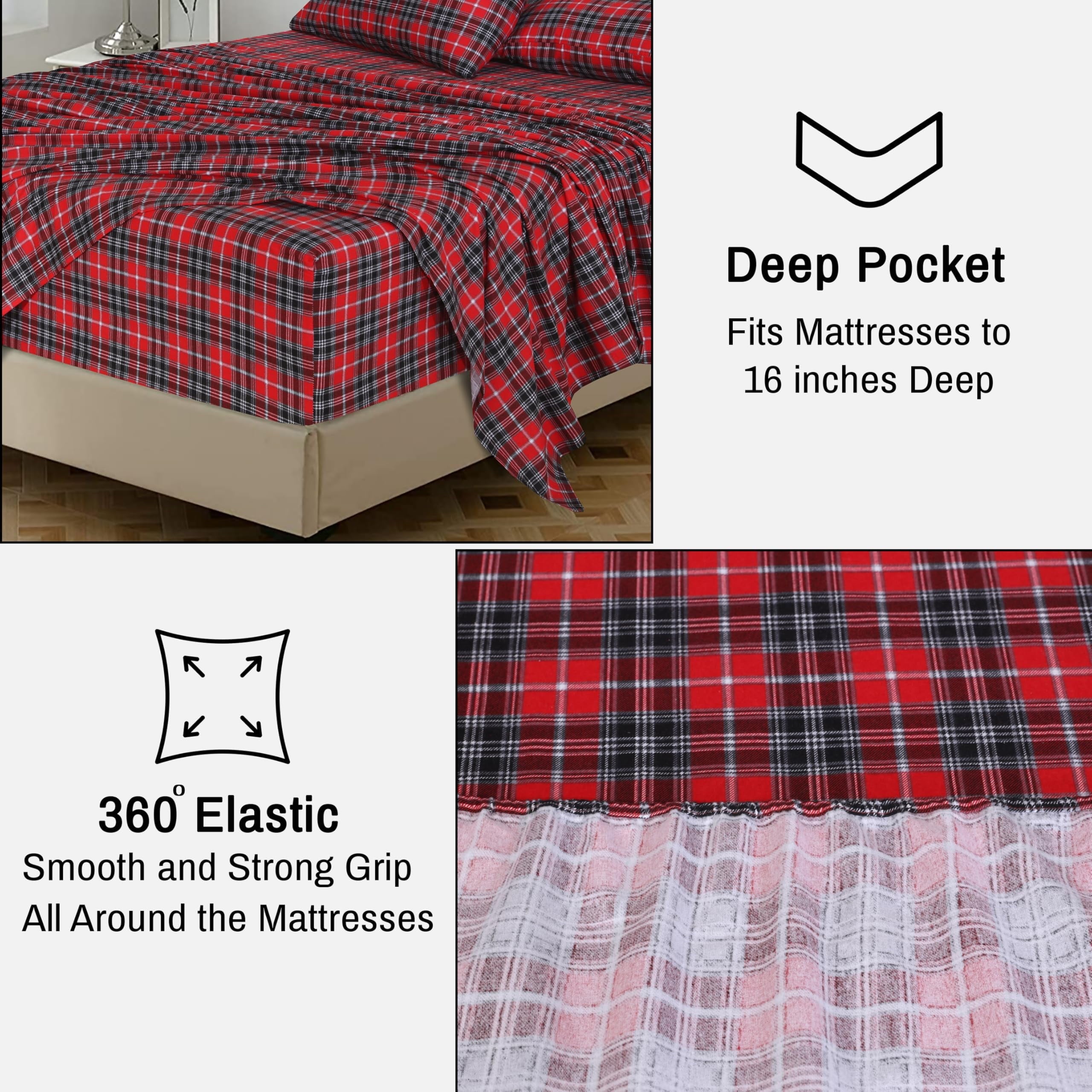 Breathable Luxury Flannel Sheets Queen Size - 100% Cotton Double Brushed Bed Sheets, Deep Pockets 16 Inches Queen Sheet Set, All Season... - Premium Ultra-Soft Pillowcase Pair for Sleeping Detail