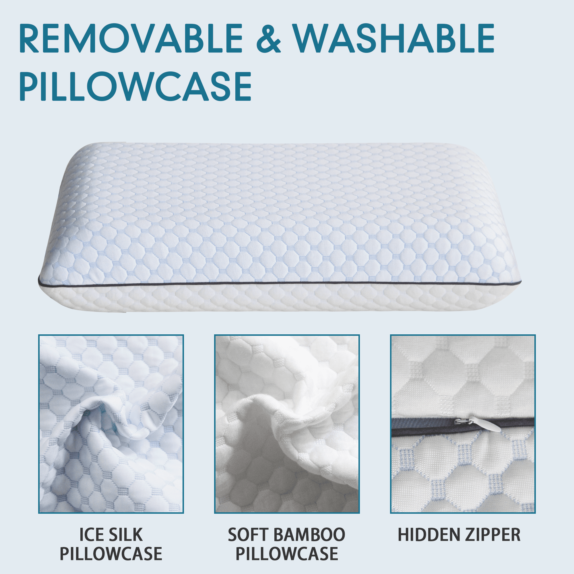 Fluffy Shredded Gel Memory Foam Pillow, Queen Size Bed Pillow, Washable Cover, Cooling, Breathable Neck Pillow for Sleeping - Orthopedic Shredded Foam Bed Pillow Set Detail