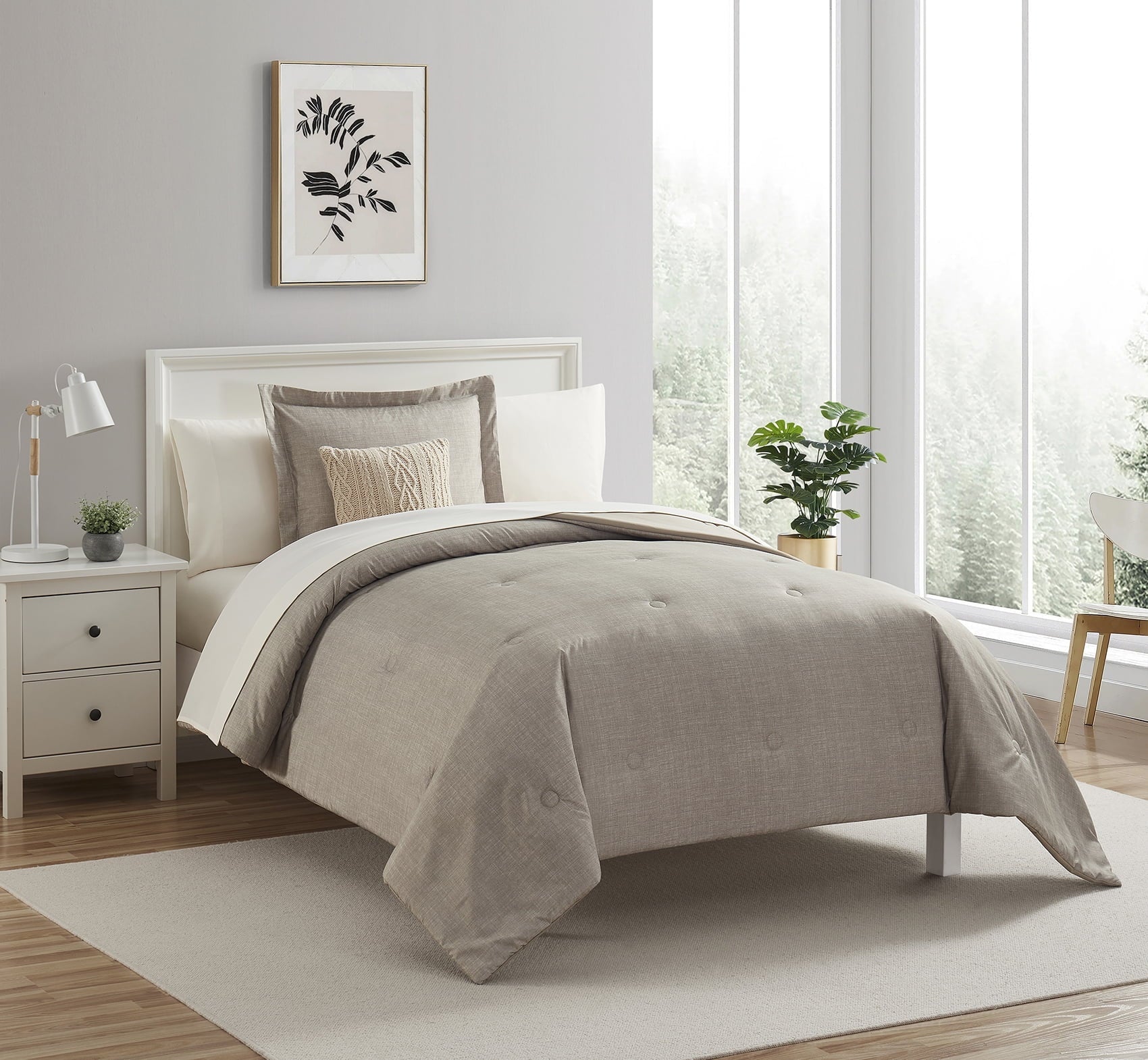 Luxurious Quilted 7 Piece Beige Bed in a Bag Comforter Set with Sheets, Twin-XL - Hypoallergenic Ultra-Fluffy Quilt for Winter Detail