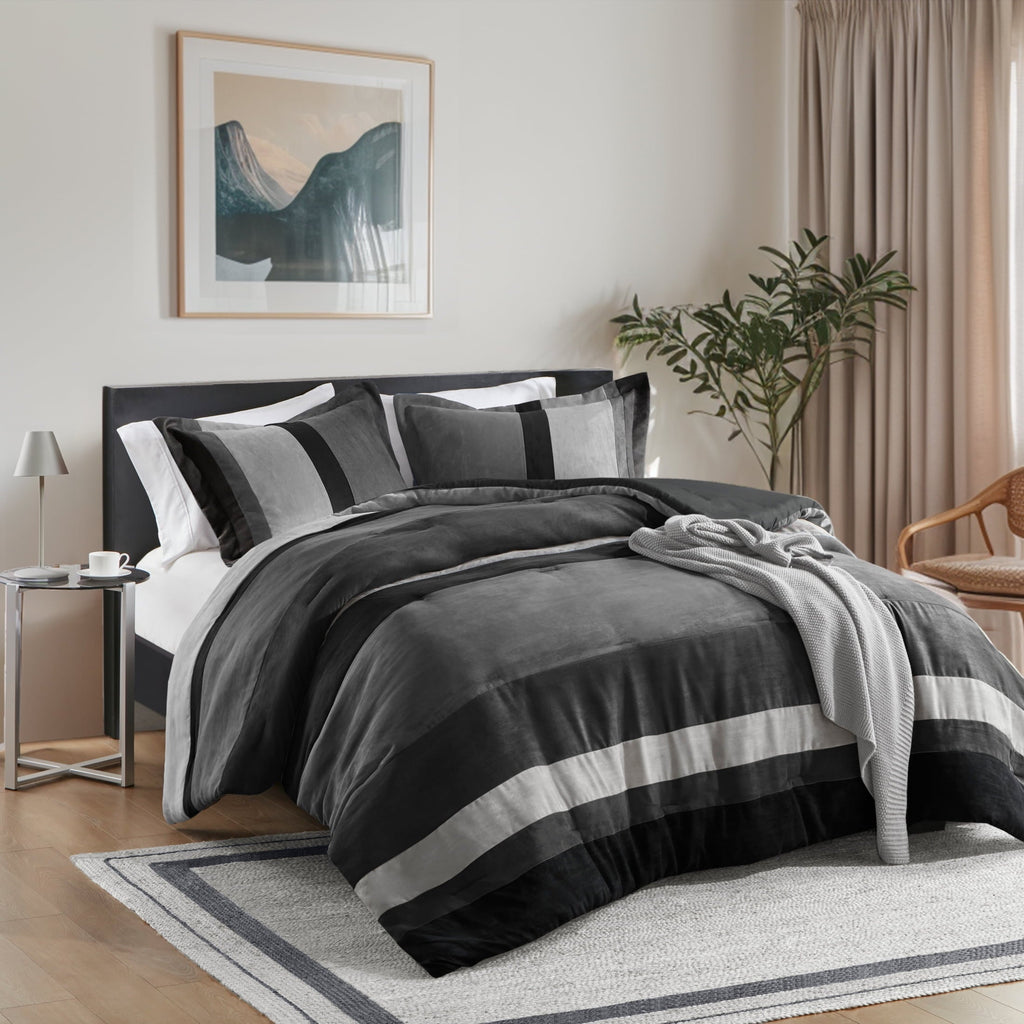 Hypoallergenic Cloud Twin/Twin XL Comforter Set Black, 2 Pieces Faux Suede Comforters Twin/Twin XL Size, Pieced Bedding Comforters Sets, C... - Luxurious Quilted Duvet Cover Set Detail