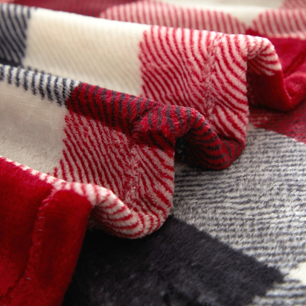 Reversible Sherpa Cozy Plush Throw Blanket, Red Plaid 50" x 60" All Ages - Lightweight Plush Warm Blanket for All Seasons Detail