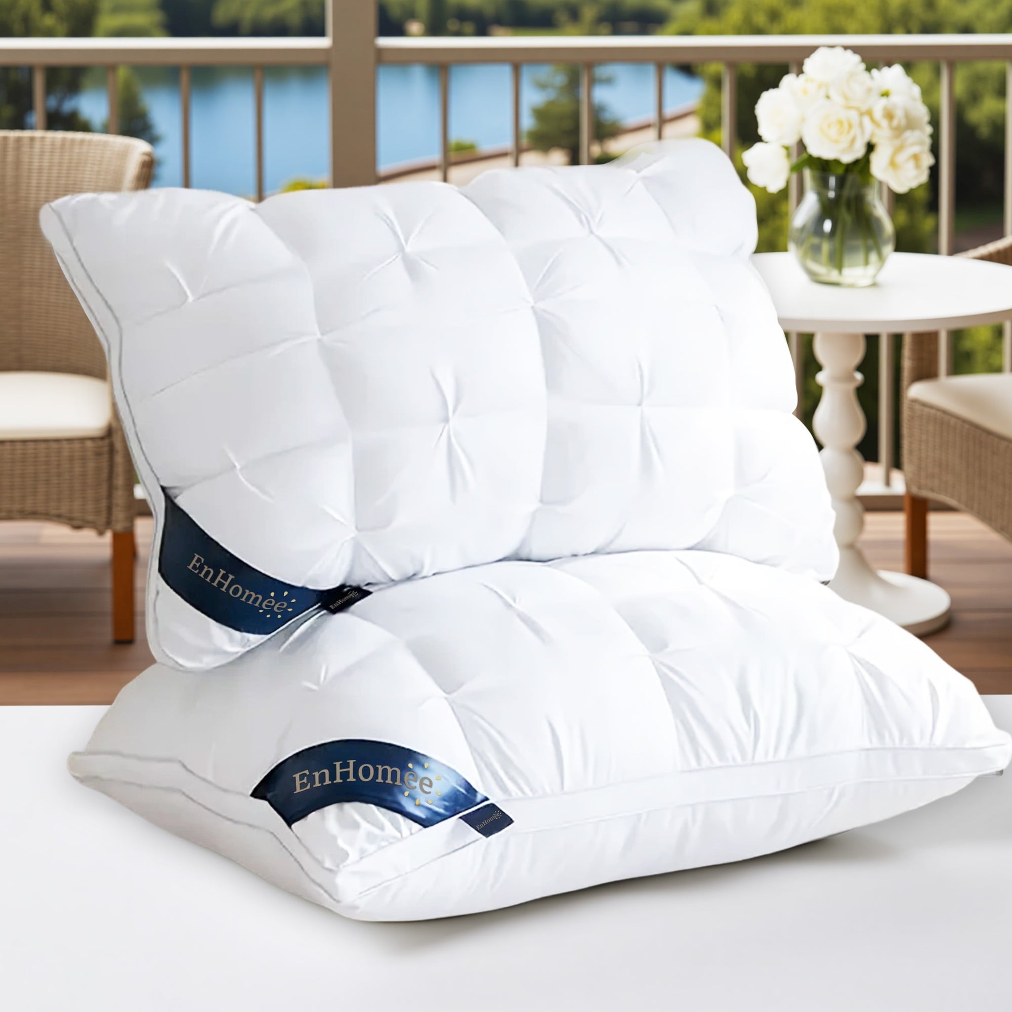 Ergonomic Memory Foam 2-Pack Luxurious Hotel-Quality ,Resistant to Flattening, All-Season,White - Orthopedic Shredded Foam Bed Pillow Set Detail