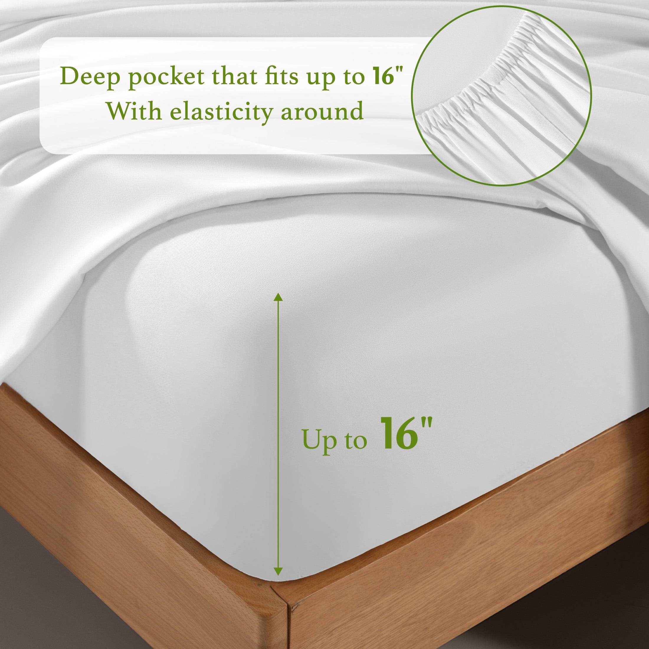 Ultra-Soft Bamboo Sheets Set, 4-Piece Queen Sheet Set with 16" Deep Pockets, Soft and Breathable Bed Sheets, White - Luxury Bed Sheet Set with Deep Pockets Detail