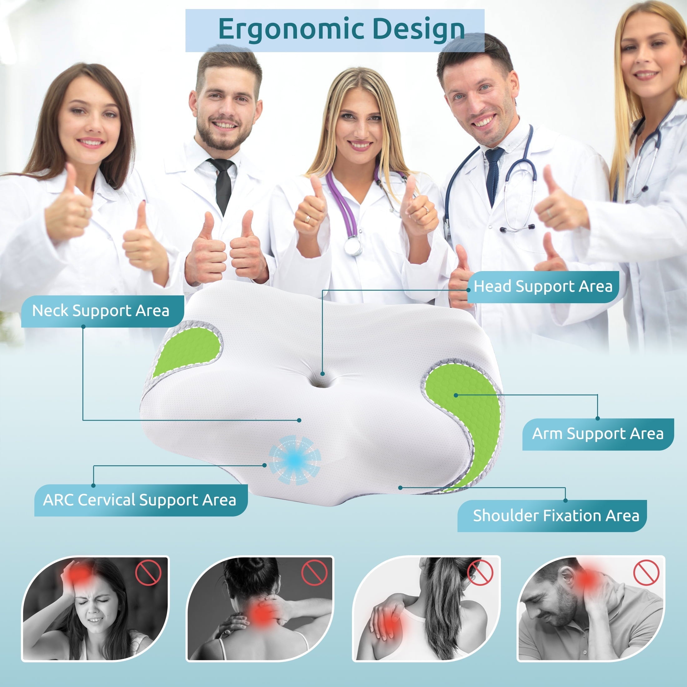 Ergonomic Memory Foam Cervical Memory Foam Pillow Neck Bed Pillow for Pain Relief Sleeping, Ergonomic Orthopedic for Side Back and Stomach ... - Ergonomic Memory Foam Pillow for Neck Pain Support Detail