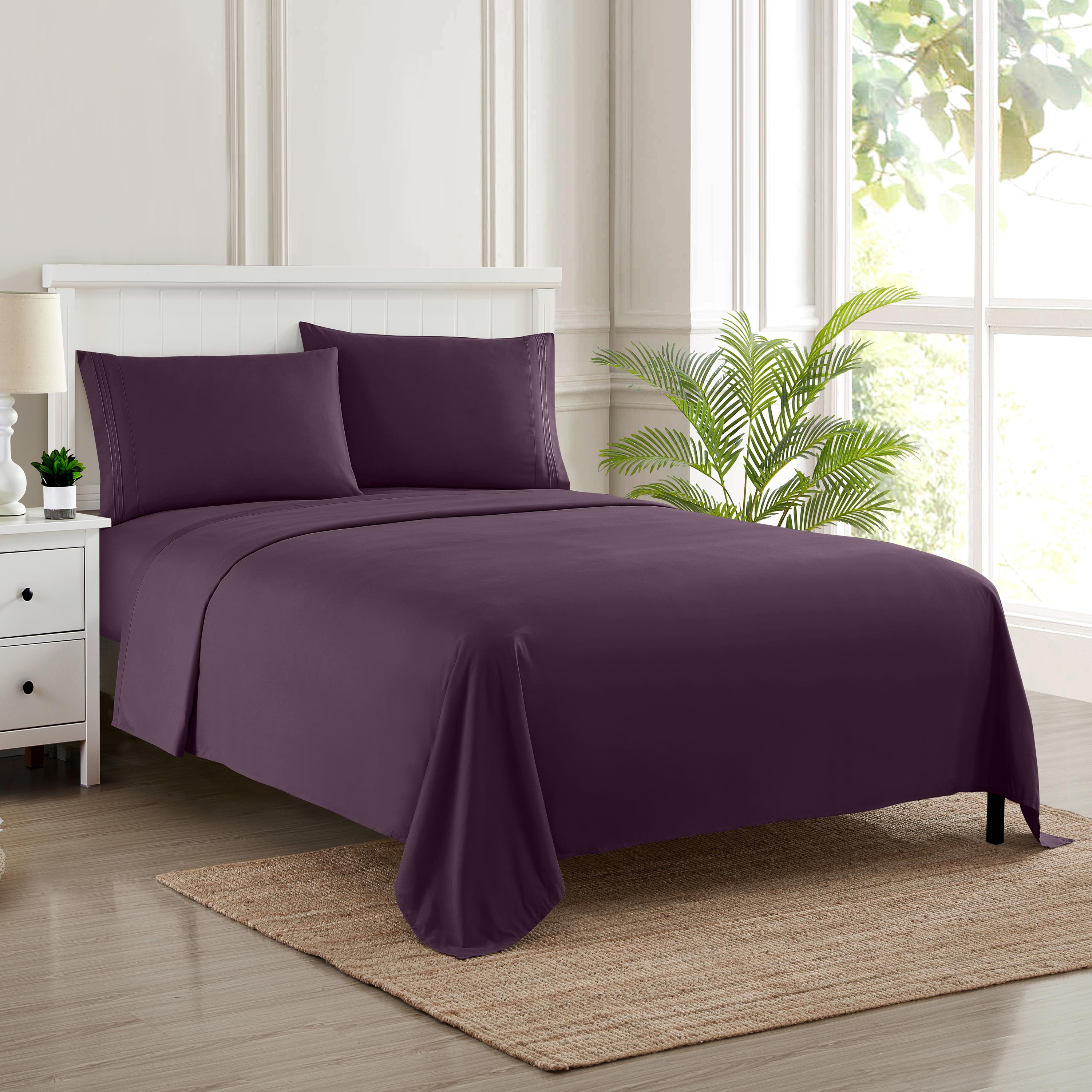 Cooling Sateen 1800 Series Bed Sheets - Extra Soft Microfiber Deep Pocket Sheet Set - Purple, Full - Luxury Bed Sheet Set with Deep Pockets Detail
