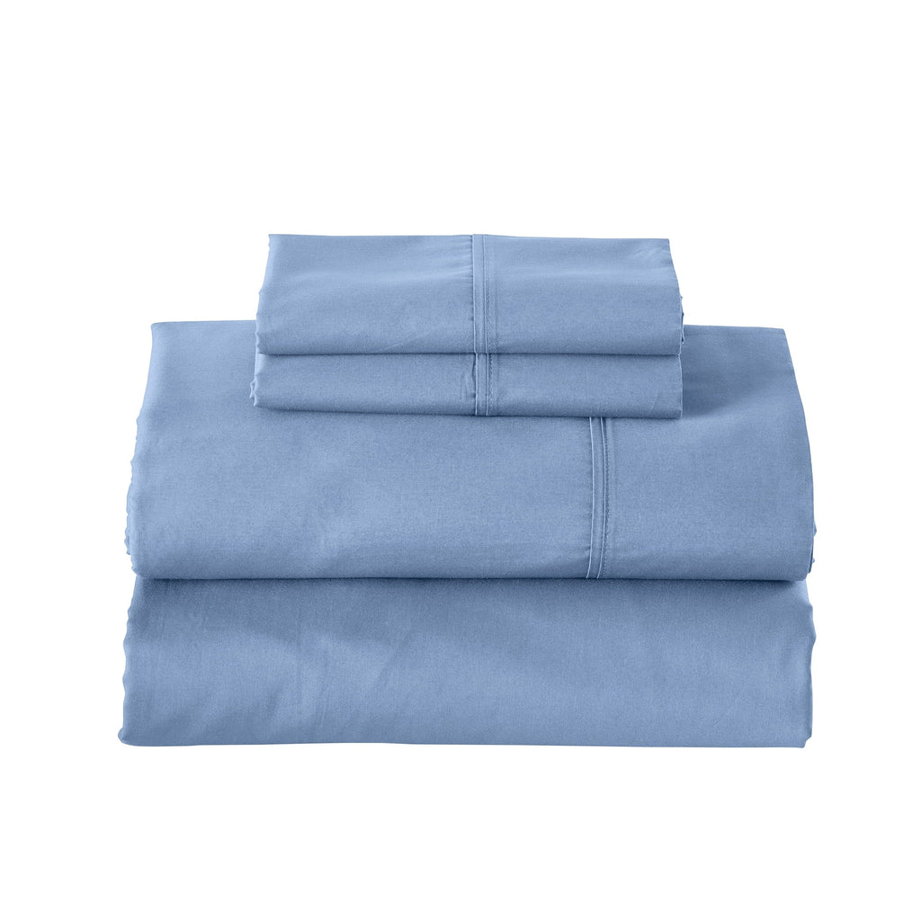 Breathable Luxury Cool & Crisp 3-Piece 300 Thread Count Blue Water Cotton Percale Sheet Set, Twin - Breathable Egyptian Cotton Flat & Fitted Sheets Detail