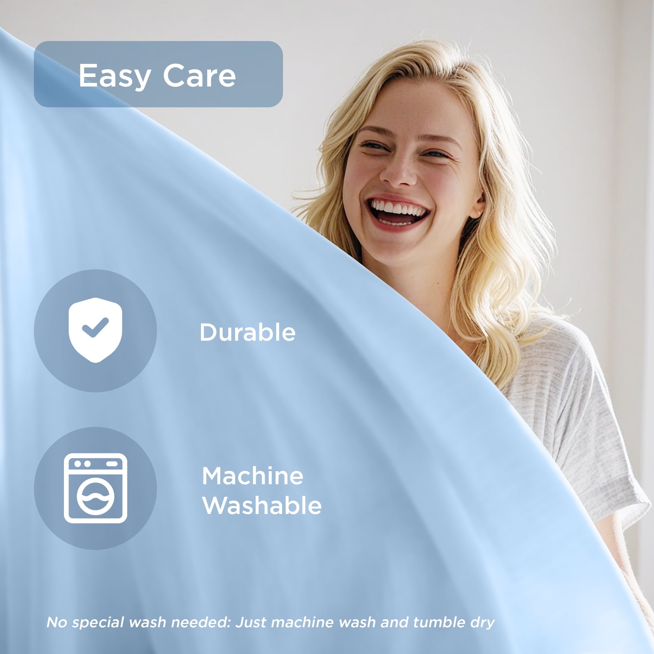 Cooling Sateen Full/QueenSize Sheet Set, 3 Piece Cooling Bed Sheet with Deep Pocket for Hot Sleepers, Ice Blue - Breathable Egyptian Cotton Flat & Fitted Sheets Detail