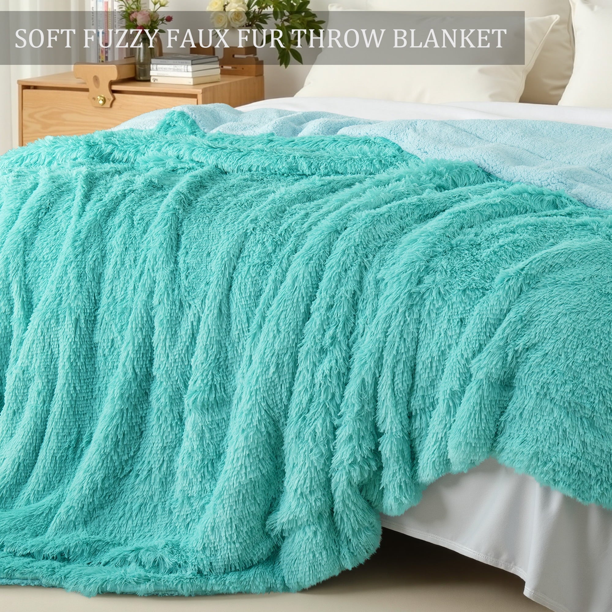 Reversible Sherpa Fuzzy Faux Fur Throw Blanket, Reversible Shaggy Sherpa Fleece Blankets,Fluffy Plush Warm Throws for Couch, Bed, 50x60... - Cozy Fleece Throw Blanket for Couch & Bed Detail