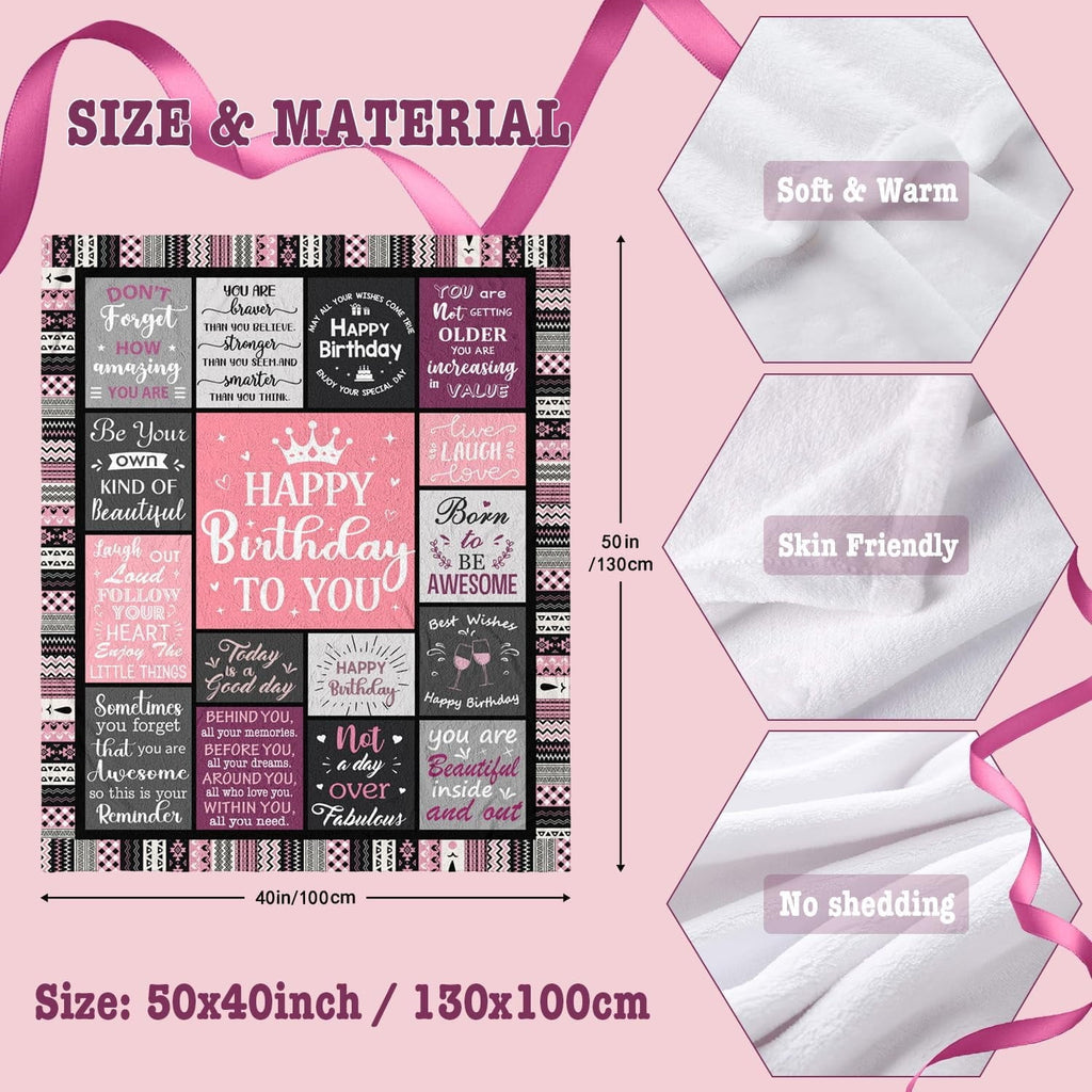 Super Soft Flannel Birthday Gifts for Women Girls Throw Blanket, Happy Birthday Decorations for Women, Gifts for Women Birthday Unique, ... - Cozy Fleece Throw Blanket for Couch & Bed Detail