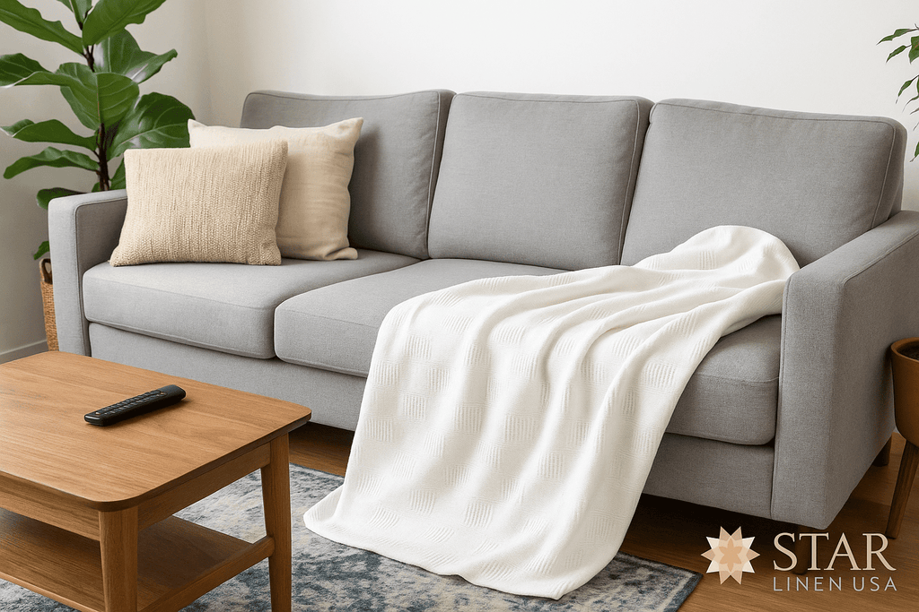 Lightweight Warm Hospital Thermal Blanket Throw Snag Free | 100% Cotton | Twin 66"x90" | White (1) - Luxury Knitted Decorative Throw Blanket with Fringes Detail