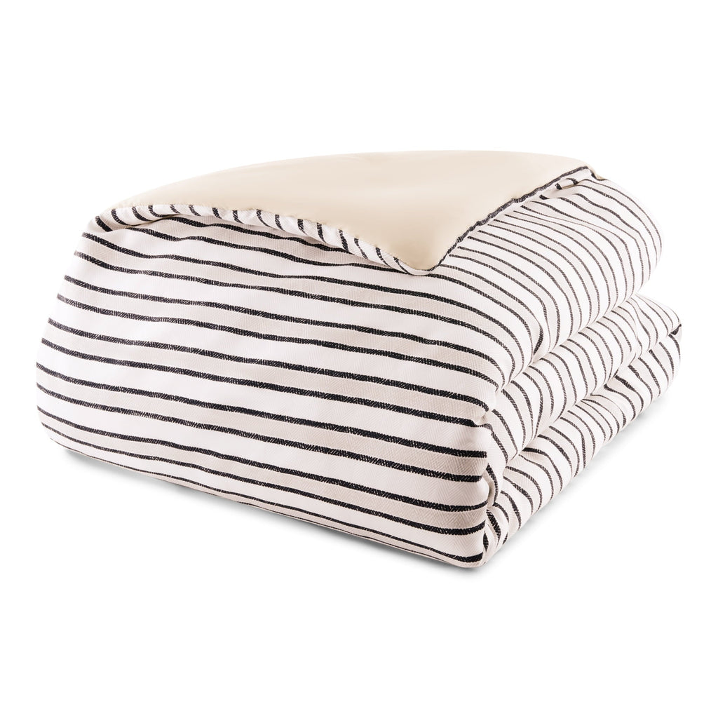 All-Season Soft Touch Bed in a Bag 11-Piece Reversible Tan & Black Striped Comforter Set with Sheets, Queen - Luxurious Quilted Duvet Cover Set Detail