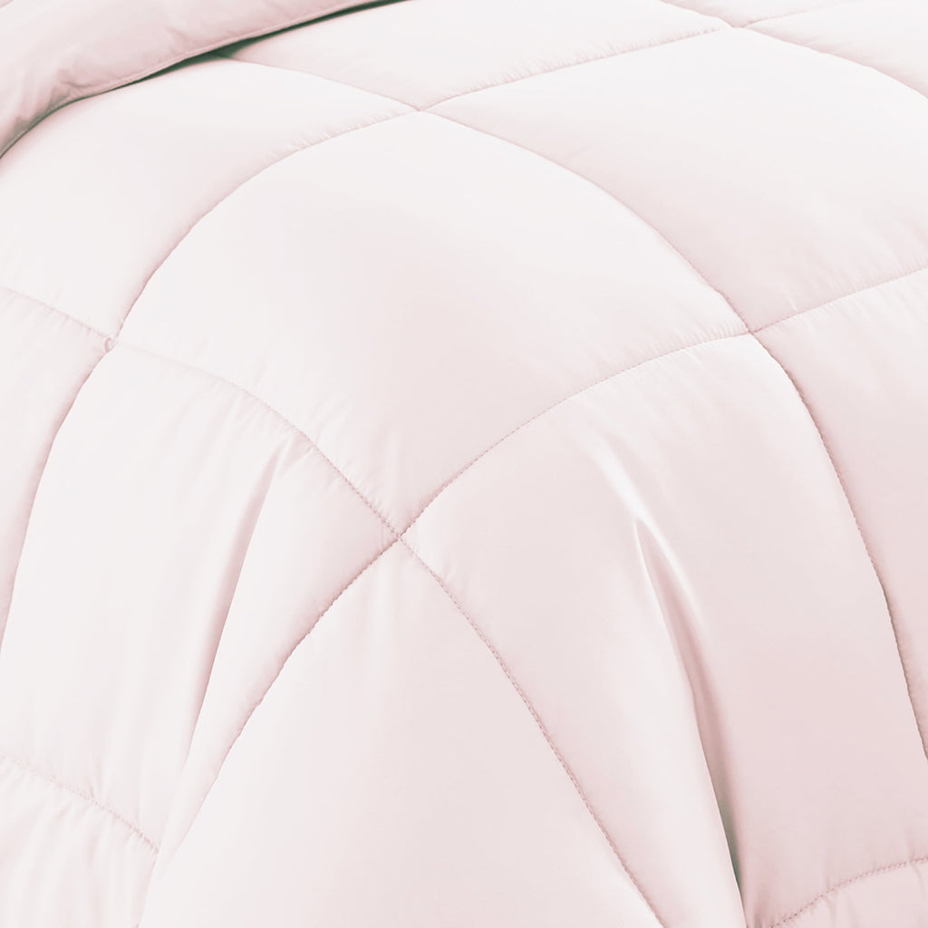 All-Season Supreme 7 Piece Bed-In-A-Bag All Season Solid Comforter & Sheet Set, Full, Pale Pink - Luxurious Quilted Duvet Cover Set Detail