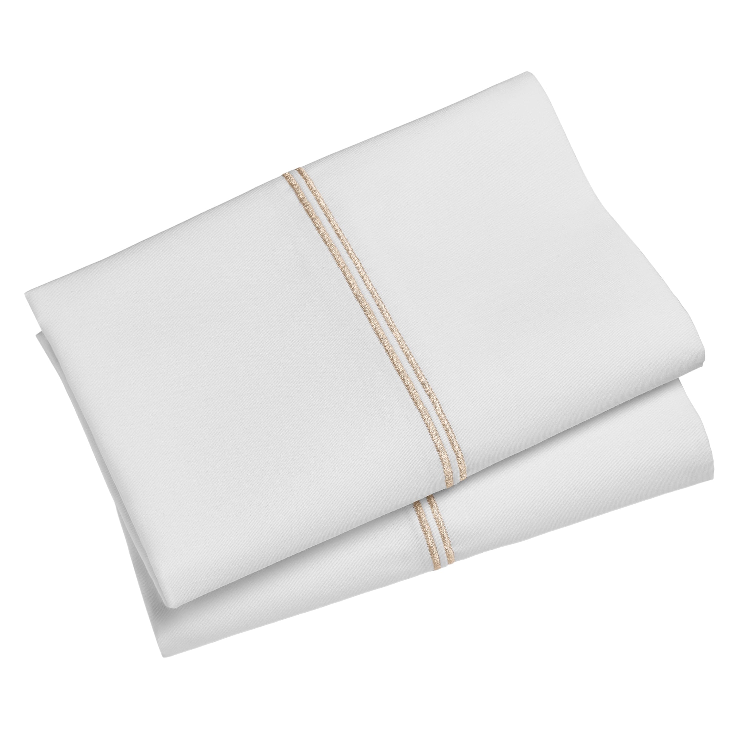 Ultra-Soft 4-Piece 300 Thread Count White Pima Cotton Bed Sheet Set with Tan Hem, Full , Adult/Teen - Premium Ultra-Soft Pillowcase Pair for Sleeping Detail