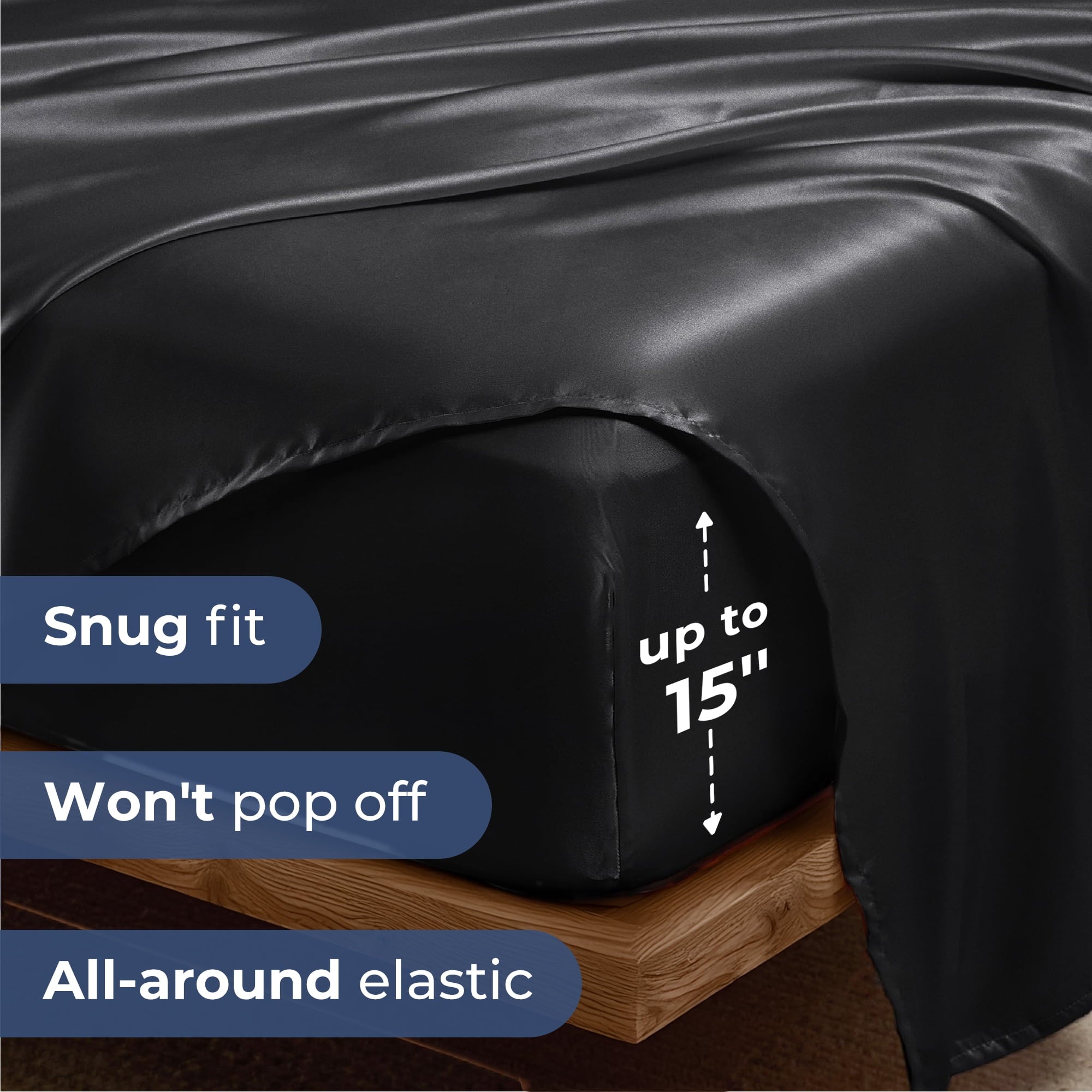 Breathable Luxury Set, Queen, Silky Bed s, 4 Pieces,Black - Cooling Hotel Quality Bedding Sheets and Pillowcases Detail