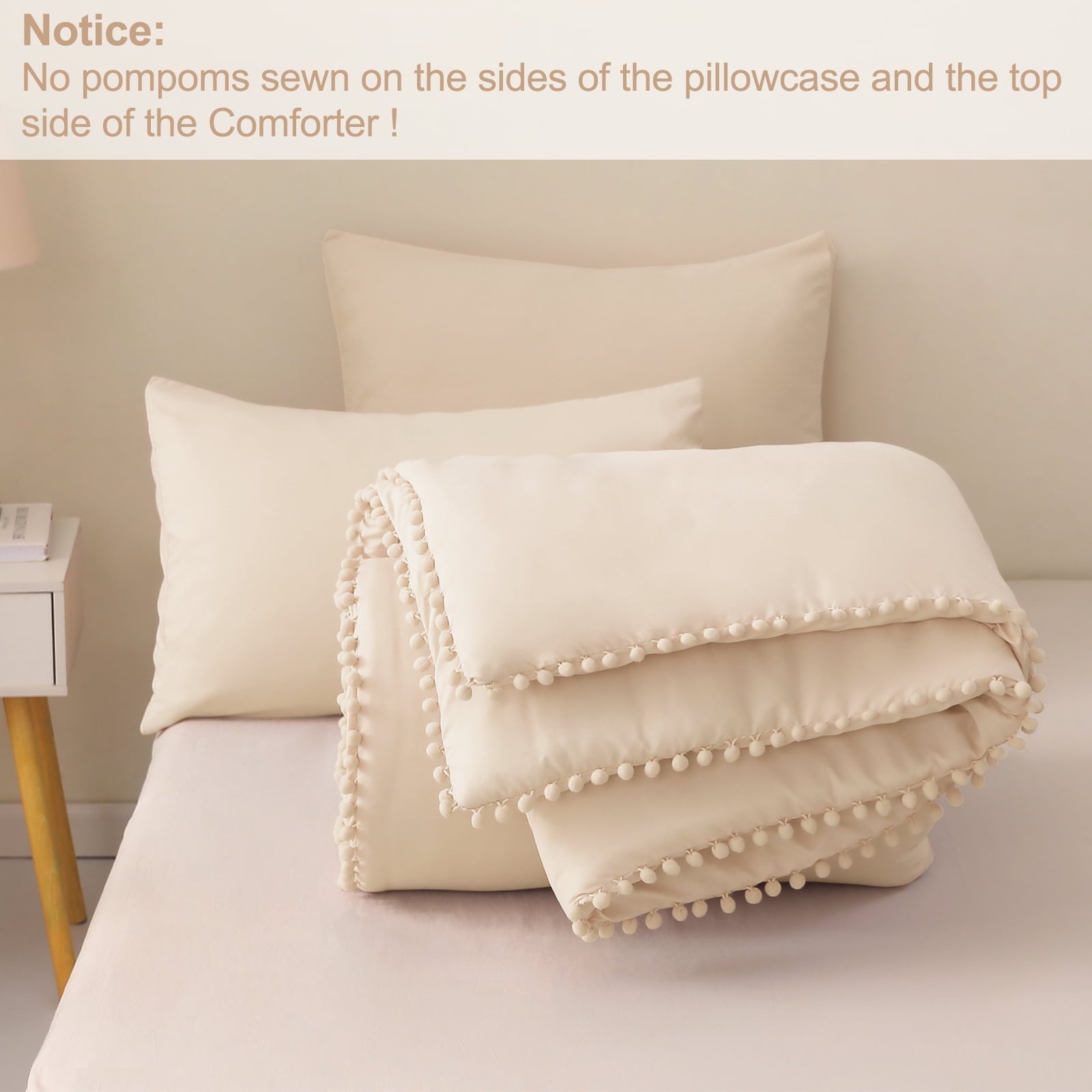All-Season Boho Pom Pom Ball Fringe King Size Comforter Set, 3 Pieces Beige Lightweight Down Alternative Bedding Comforter Sets ... - Cloud-Like Soft Lightweight Bed Comforter Detail