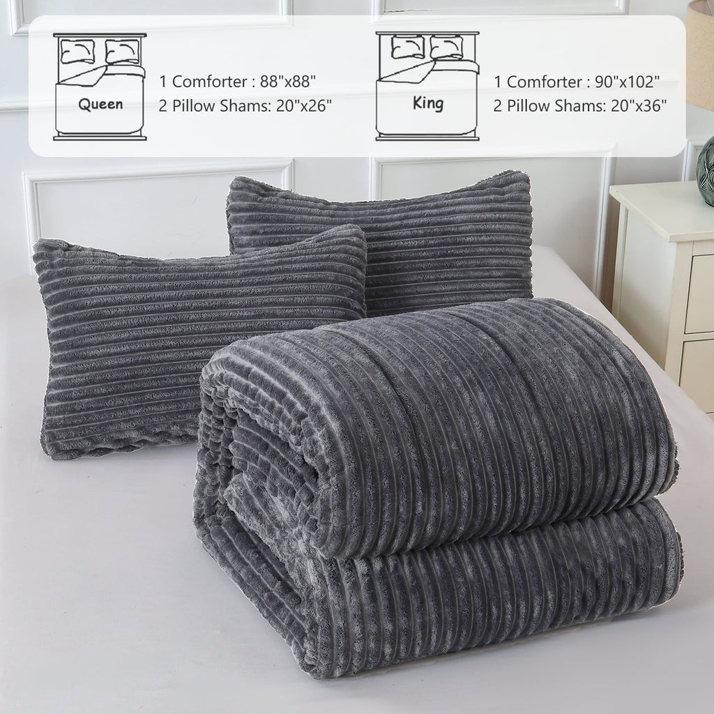 Heavyweight Warmth 3 Piece Fleece Queen Comforter Set - Soft & Warm Fluffy Dark Gray Sherpa Bedding , Fuzzy Heavy Double Sided Design Wi... - Hypoallergenic Ultra-Fluffy Quilt for Winter Detail