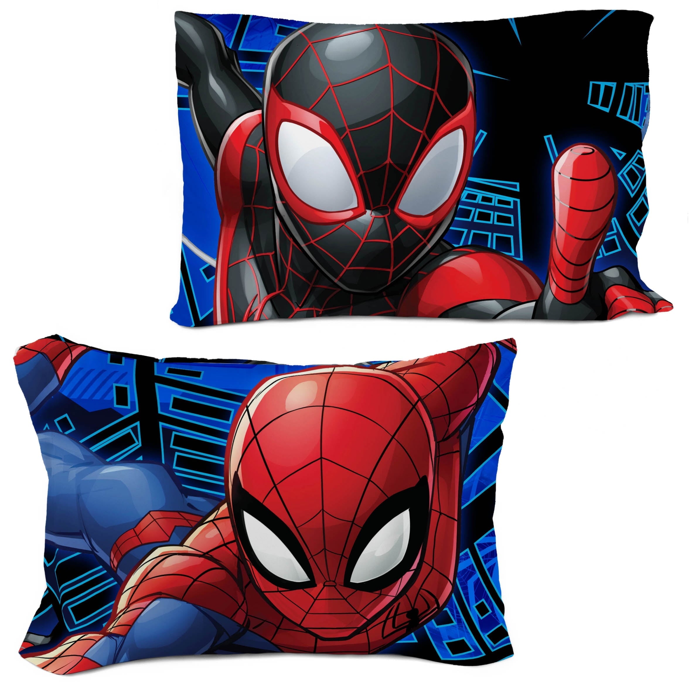 All-Season Spiderman Techno City Kids 2 Piece Blue Reversible Comforter and Pillowcase Set, Twin/Full - Luxurious Quilted Duvet Cover Set Detail