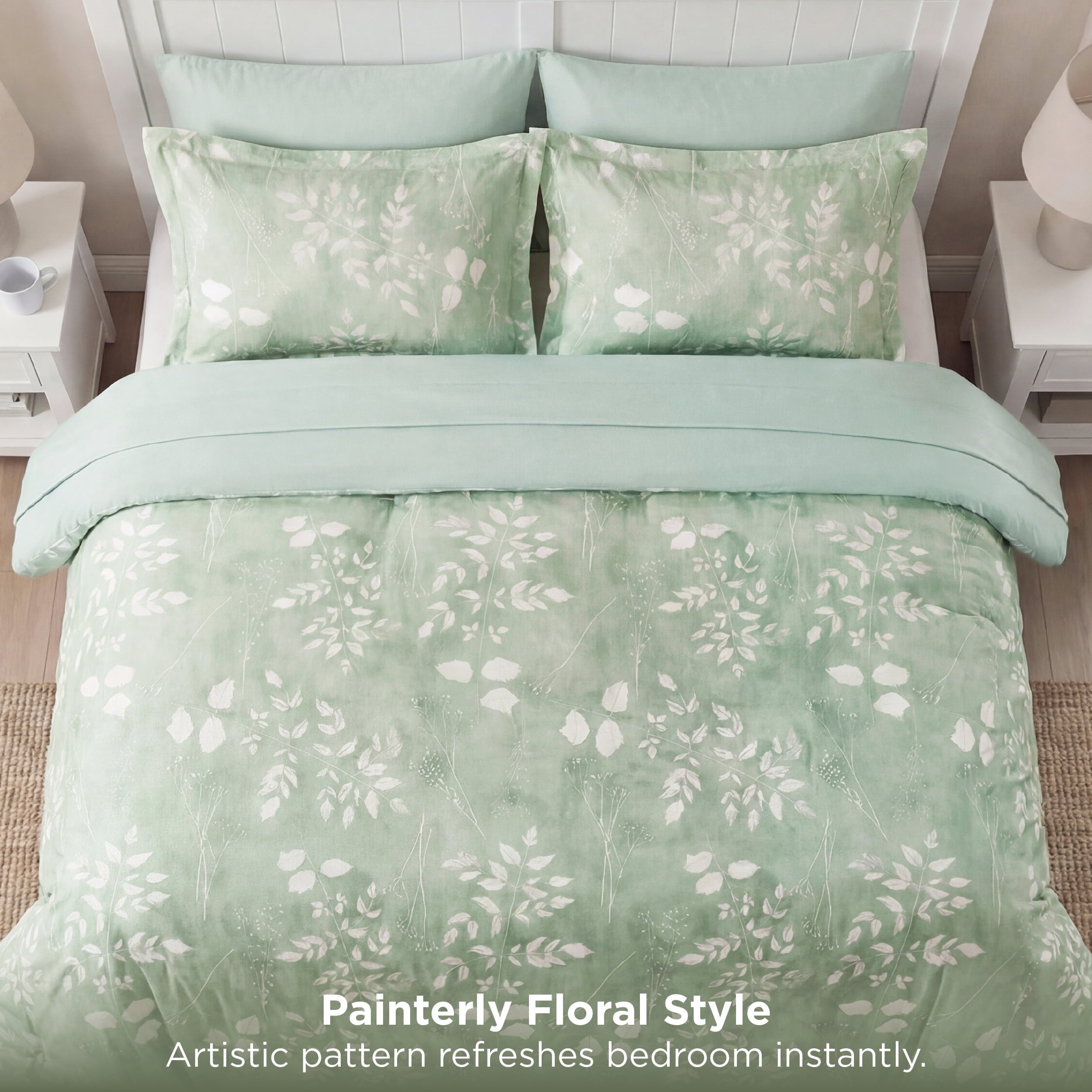 Heavyweight Warmth Queen Comforter Set Sage Green, Bed in a Bag Queen Size Bedding, 7-Pieces Botanical Flowers Spring Comforter, Sheets,... - Cloud-Like Soft Lightweight Bed Comforter Detail