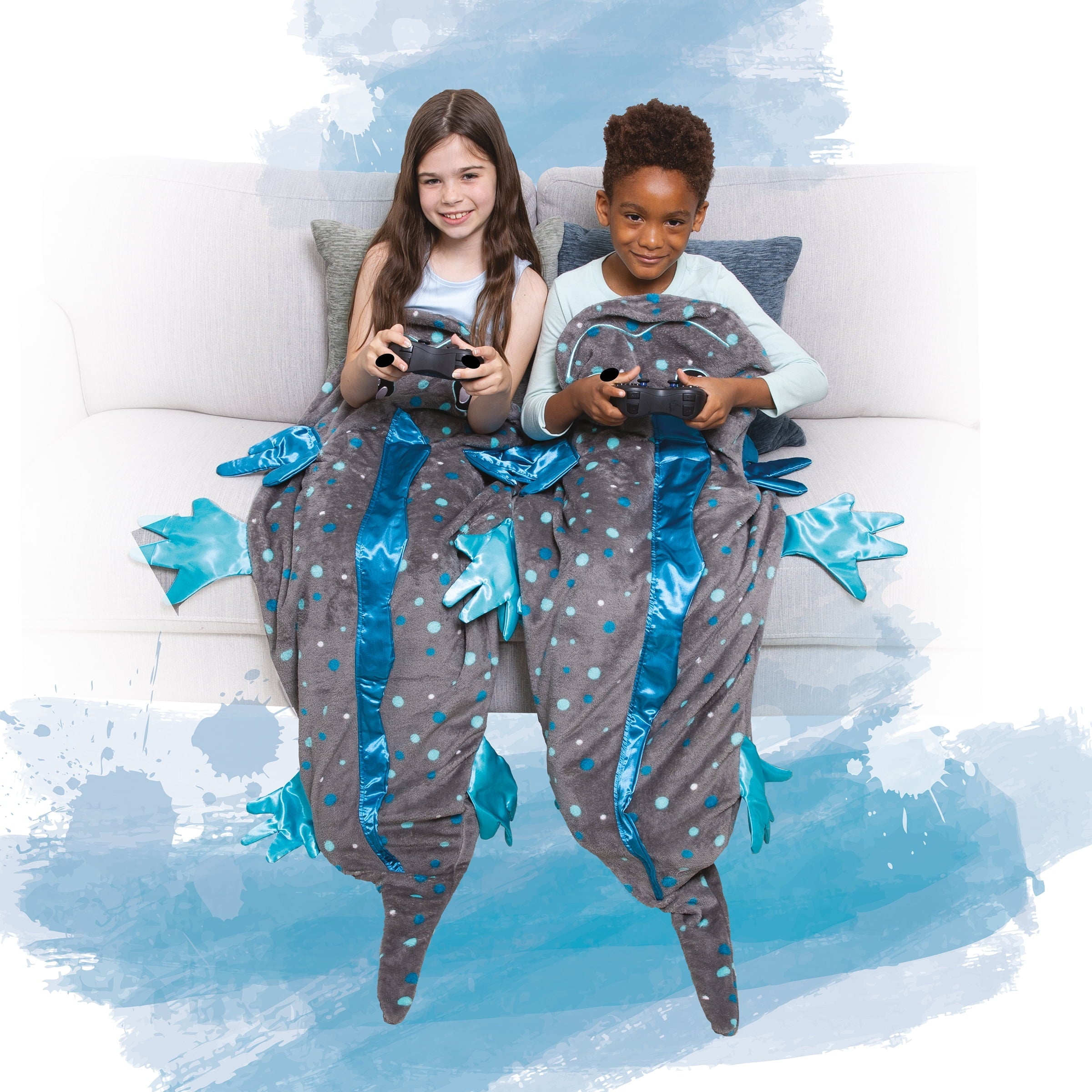 Cozy Fleece Tails, The Original Wearable Blanket with Sleeves, Super Soft Throw Fleece, Axolotl, Ages 5+ - Super Soft Reversible Sherpa Flannel Blanket Detail