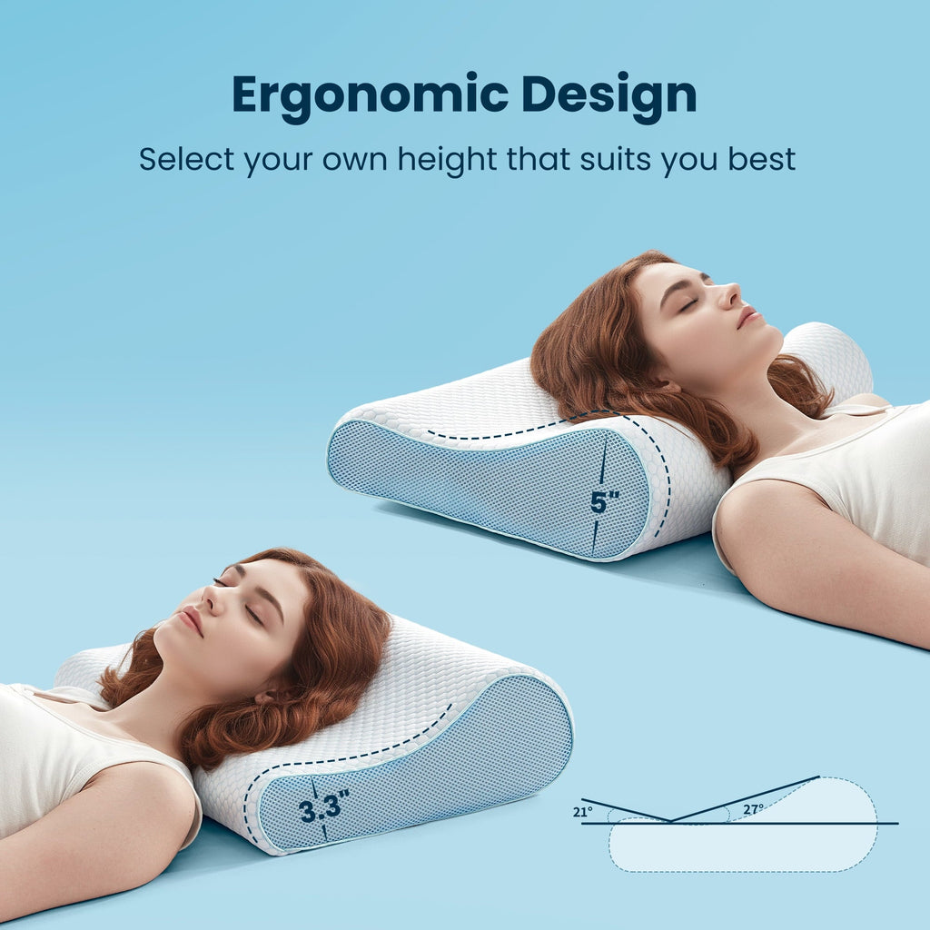 Hotel Collection Standard Cooling Memory Foam Pillow, Ergonomic Adjustable Orthopedic Contour Bed Pillows Neck Support for Side Back S... - Hotel Quality Plush Sleeping Pillows Detail