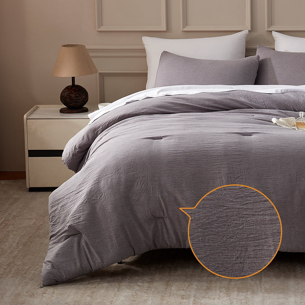 Hypoallergenic Cloud Washed Comforter Set Full Size - 3 Pieces Soft Luxury Cationic Dyeing Bedding Sets, Linen-Like Texture Breathable Wri... - Luxurious Quilted Duvet Cover Set Detail