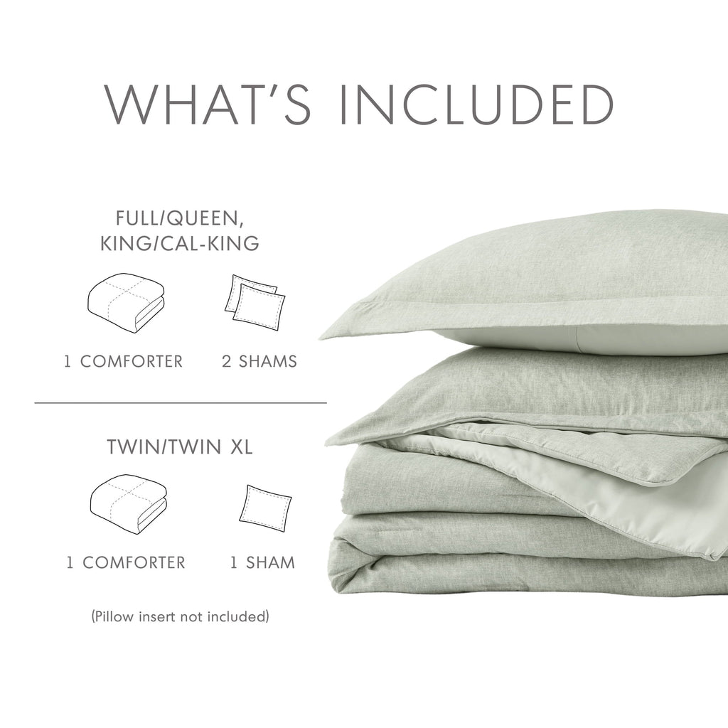 Luxurious Quilted Full/Queen Comforter Sets, Reversible 3 Piece Extra Soft Bedding Set, Chambray Print Sage Green Comforter Bed Set wit... - Hypoallergenic Ultra-Fluffy Quilt for Winter Detail