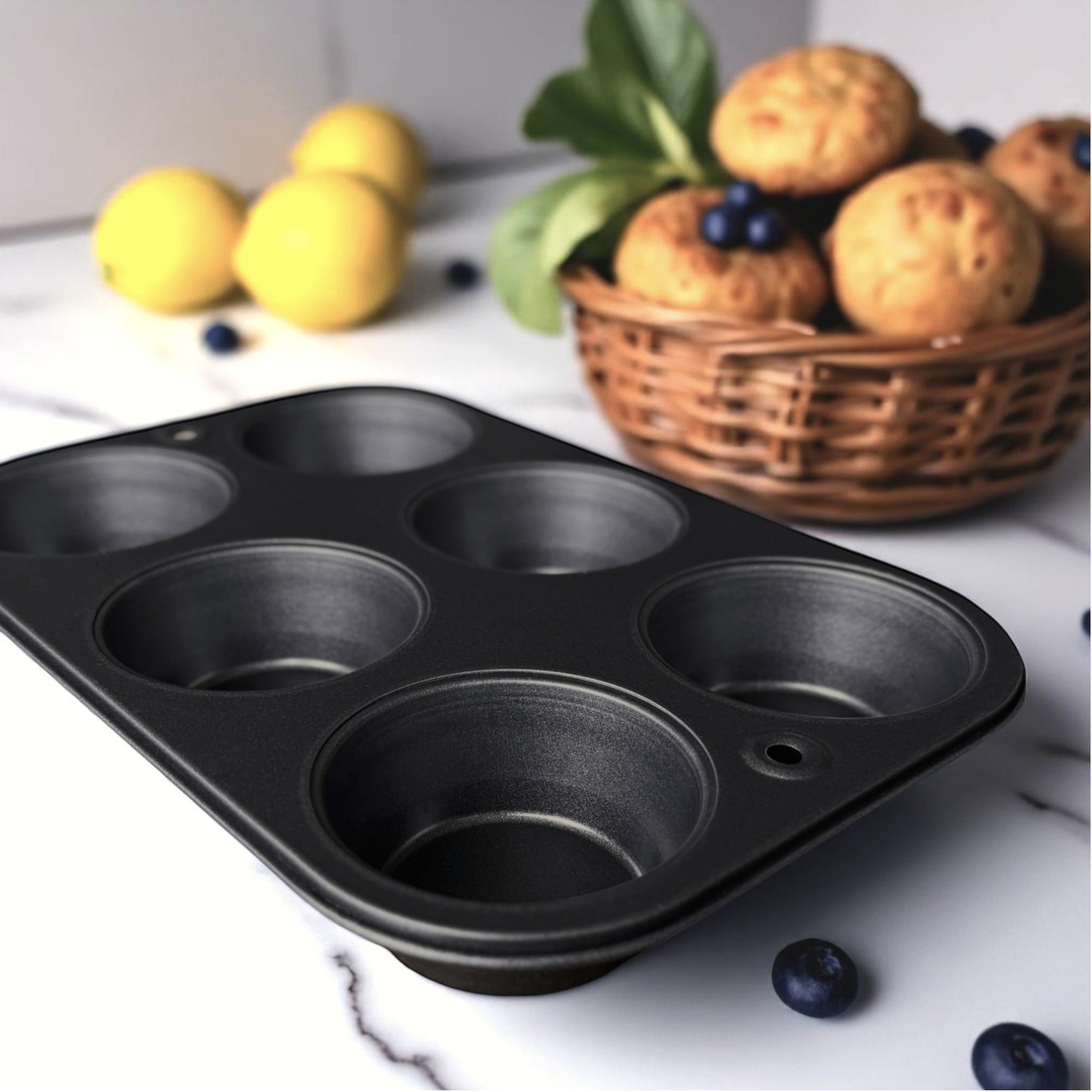 Premium Kitchen 6-Cup Nonstick Steel Muffin Pan, 2.9" Cup, Gray, 1 Count - Premium Stainless Steel Garlic Presser & Peeler Detail
