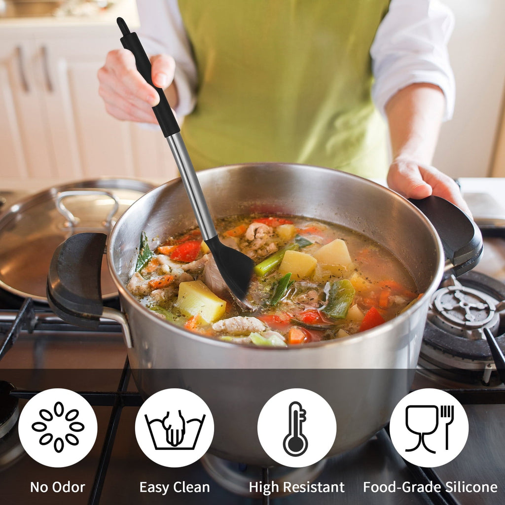 Seamless One-Piece Silicone Cooking Spatulas and Spoons, 4 Pack Heat Resistant Silicone Cooking Utensils Set, Non-stick Large Ki... - Durable Turner & Ladle Utensil Set for Home Chefs Detail