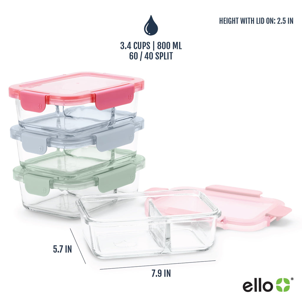 Fun Food Fidget 8pc 3.4 Cup Divided Glass Meal Prep Set - Playful Star & Heart Shaped Geometric NeeDoh Detail