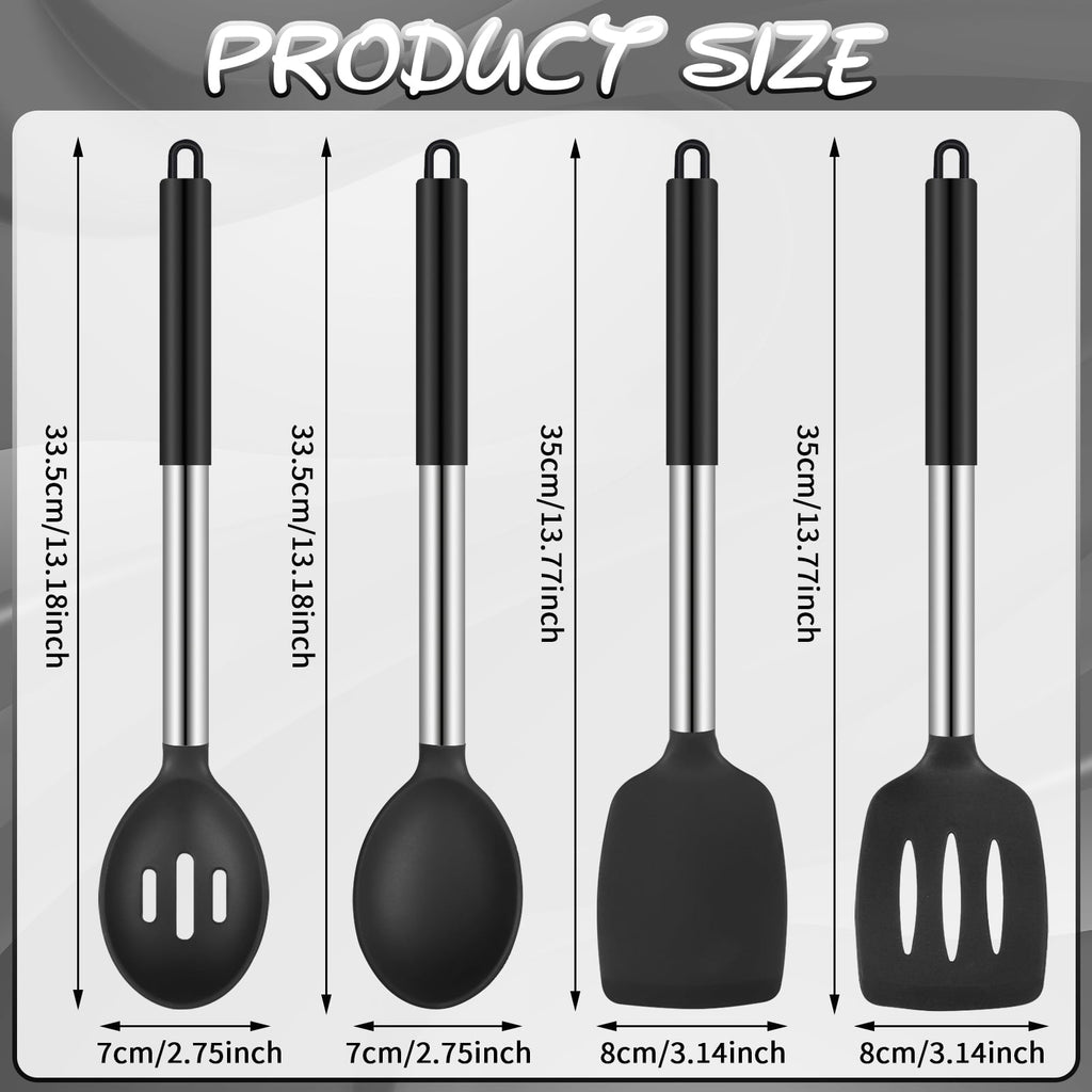 Seamless One-Piece Silicone Cooking Spatulas and Spoons, 4 Pack Heat Resistant Silicone Cooking Utensils Set, Non-stick Large Ki... - Durable Turner & Ladle Utensil Set for Home Chefs Detail