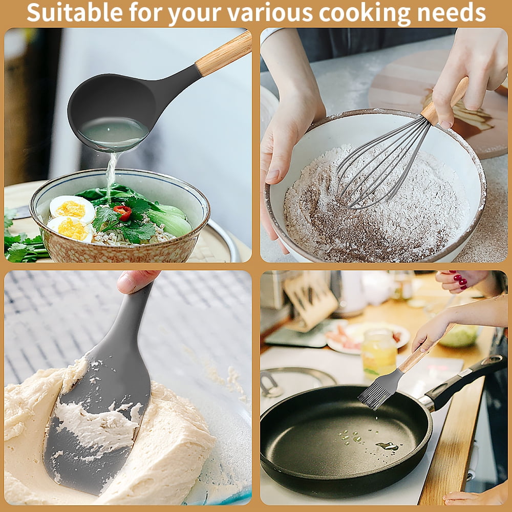 Heat-Resistant Silicone Wooden Heat Resistant Kitchen Utensil Set, 12 pcs - Durable Turner & Ladle Utensil Set for Home Chefs Detail