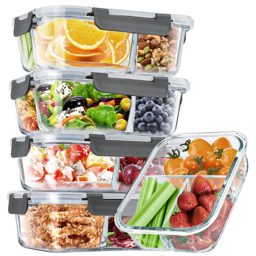 Whimsical Doughnut 8 Pcs Glass Food Storage Containers with Lids, 2 & 3 Compartment Glass Airtight Meal Prep Containers (4 Containers & ... - Playful Star & Heart Shaped Geometric NeeDoh Detail