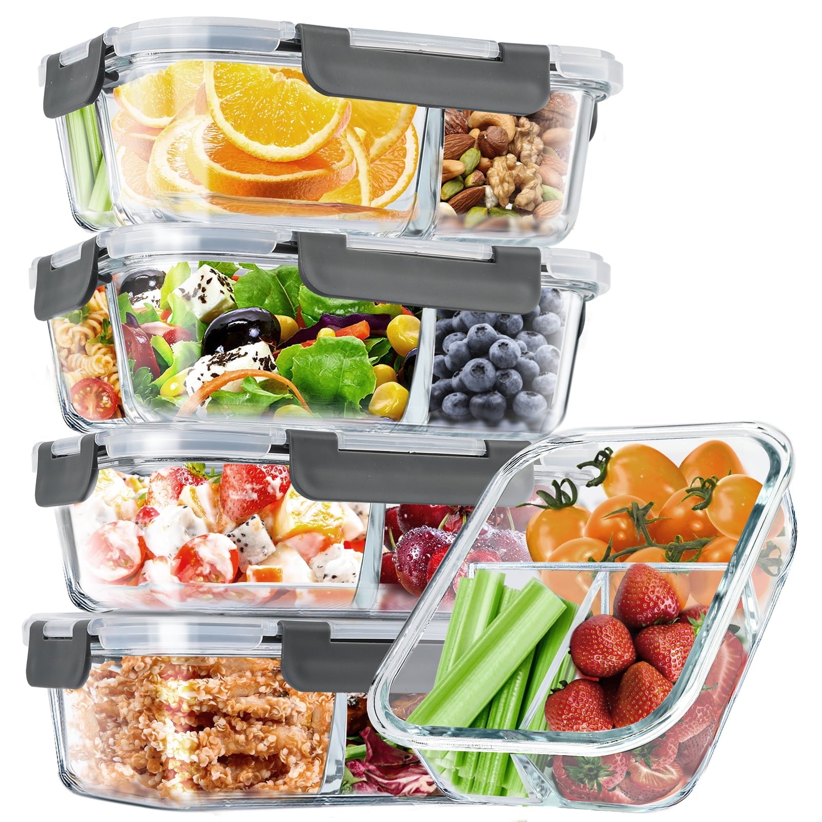 Whimsical Doughnut 8 Pcs Glass Food Storage Containers with Lids, 2 & 3 Compartment Glass Airtight Meal Prep Containers (4 Containers & ... - Playful Star & Heart Shaped Geometric NeeDoh Detail