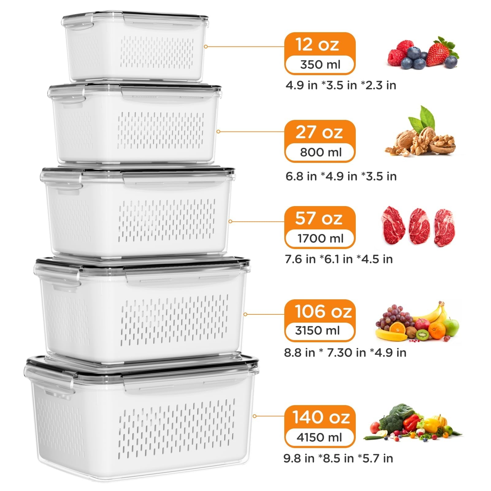 Deliciously Squishy 5 Pack Fruit Storage Containers for Fridge with Removable Colanders and Lids, 5 in 1 Leakproof Fridge Organizer Bins ... - Deliciously Soft Cupcake Sensory Glob Detail