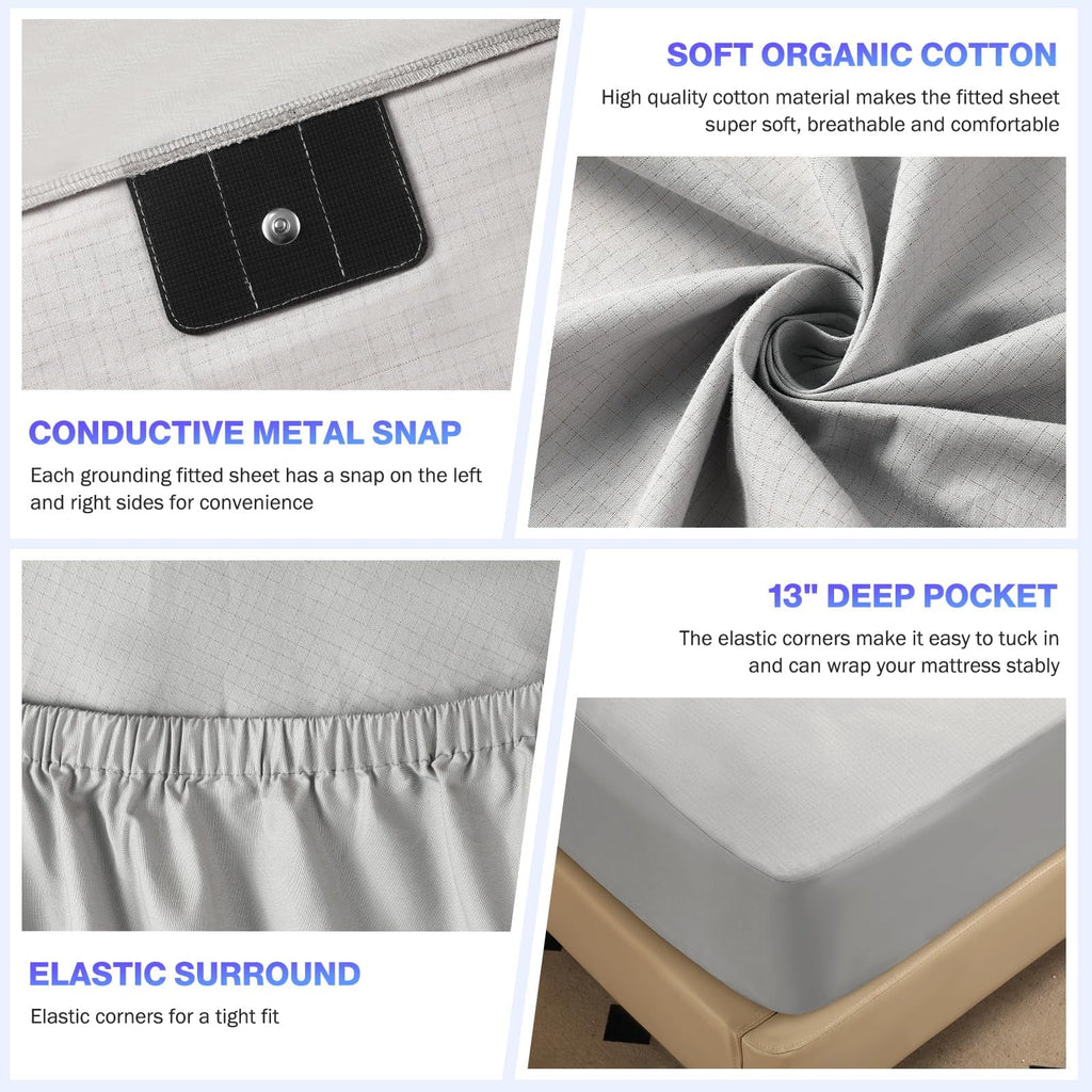 Wrinkle-Resistant Grounding Sheets King Size,Earth Grounded Fitted Bed Sheet 10% Pure Silver Fiber + 90% Organic Cotton, Bed Grounding ... - Breathable Egyptian Cotton Flat & Fitted Sheets Detail