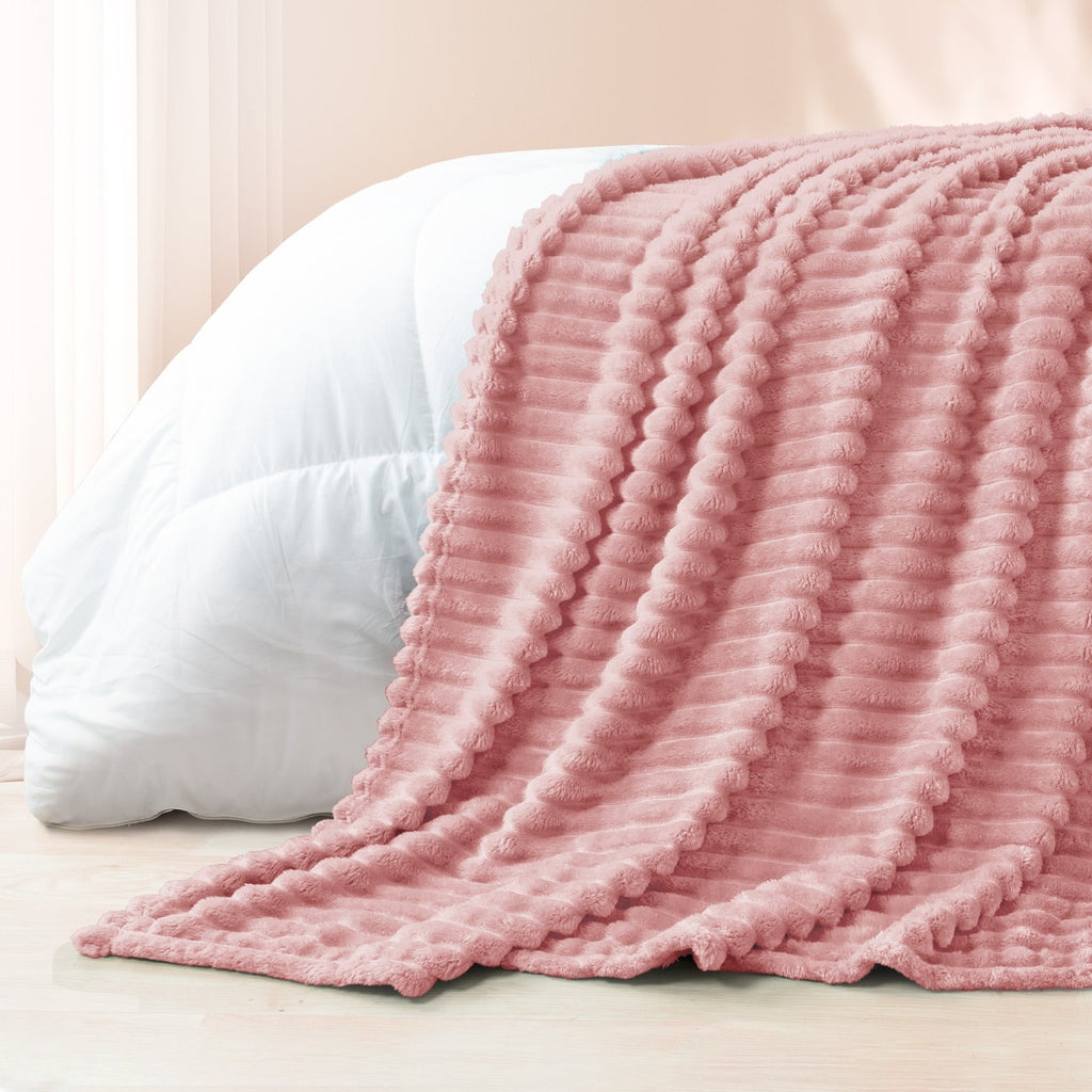 Super Soft Flannel Fleece Throw Blanket for Couch, Super Soft 3D Striped Jacquard Blanket, Lightweight Fuzzy Cozy Blankets, Pink, 50"x60" - Super Soft Reversible Sherpa Flannel Blanket Detail