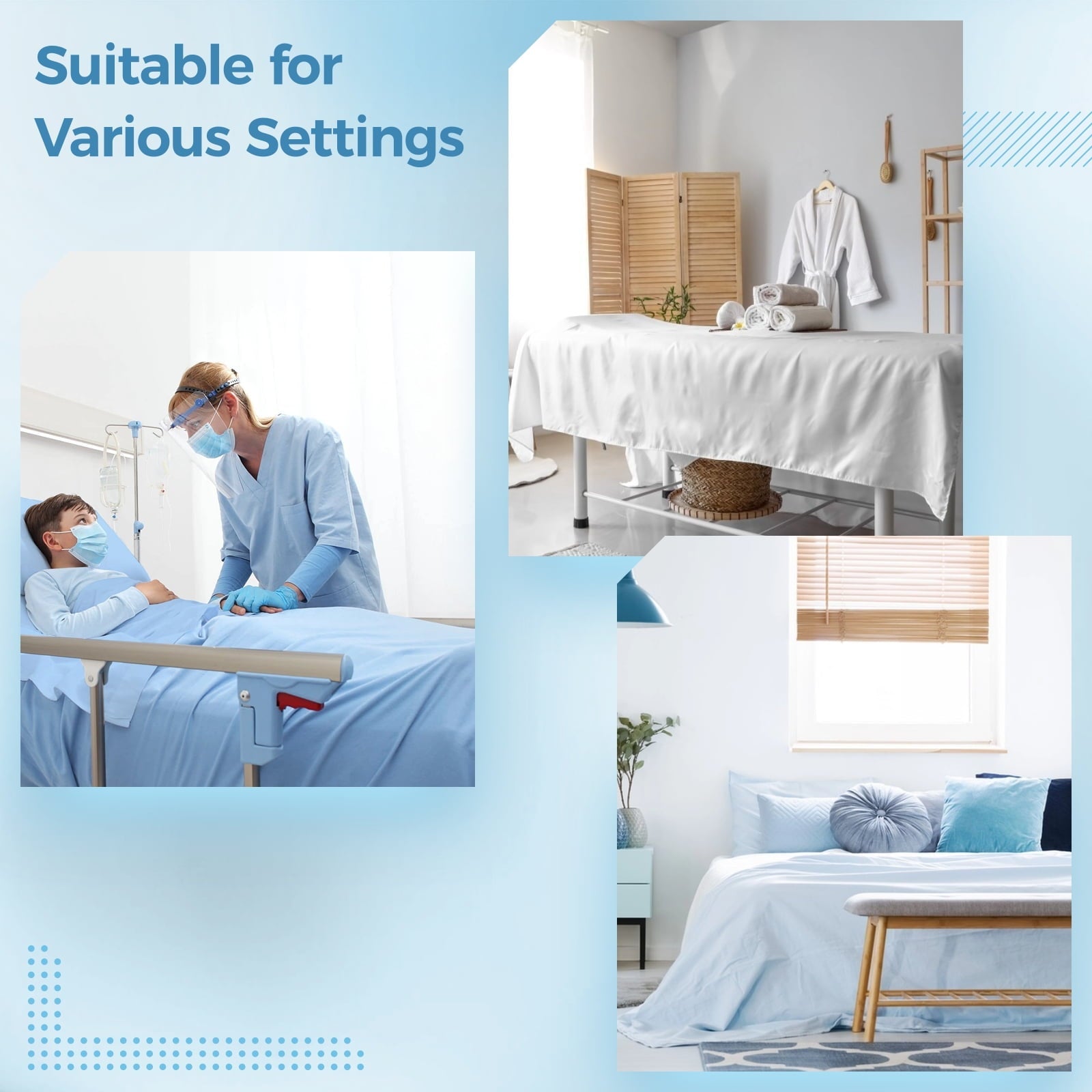 Premium Egyptian Cotton 6 Pcs Hospital Bed Sheets Set, Includes 2 Fitted Sheet 84x36x14", 2 Flat Sheets 104x59", 2 Pillowcases 19x29", Soft B... - Breathable Egyptian Cotton Flat & Fitted Sheets Detail