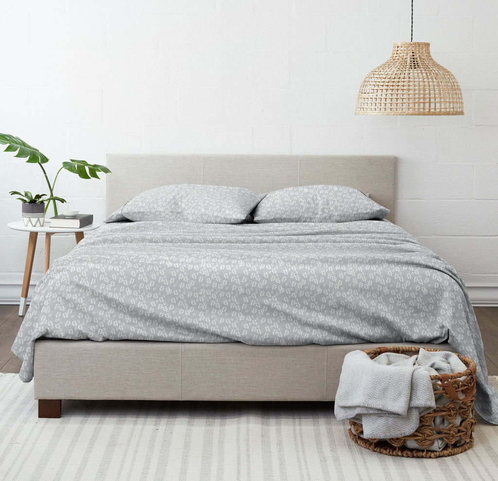 Cooling Sateen 4 Piece Pattern Microfiber Bed Sheets Set, Gray Wheat, Full - Luxury Bed Sheet Set with Deep Pockets Detail