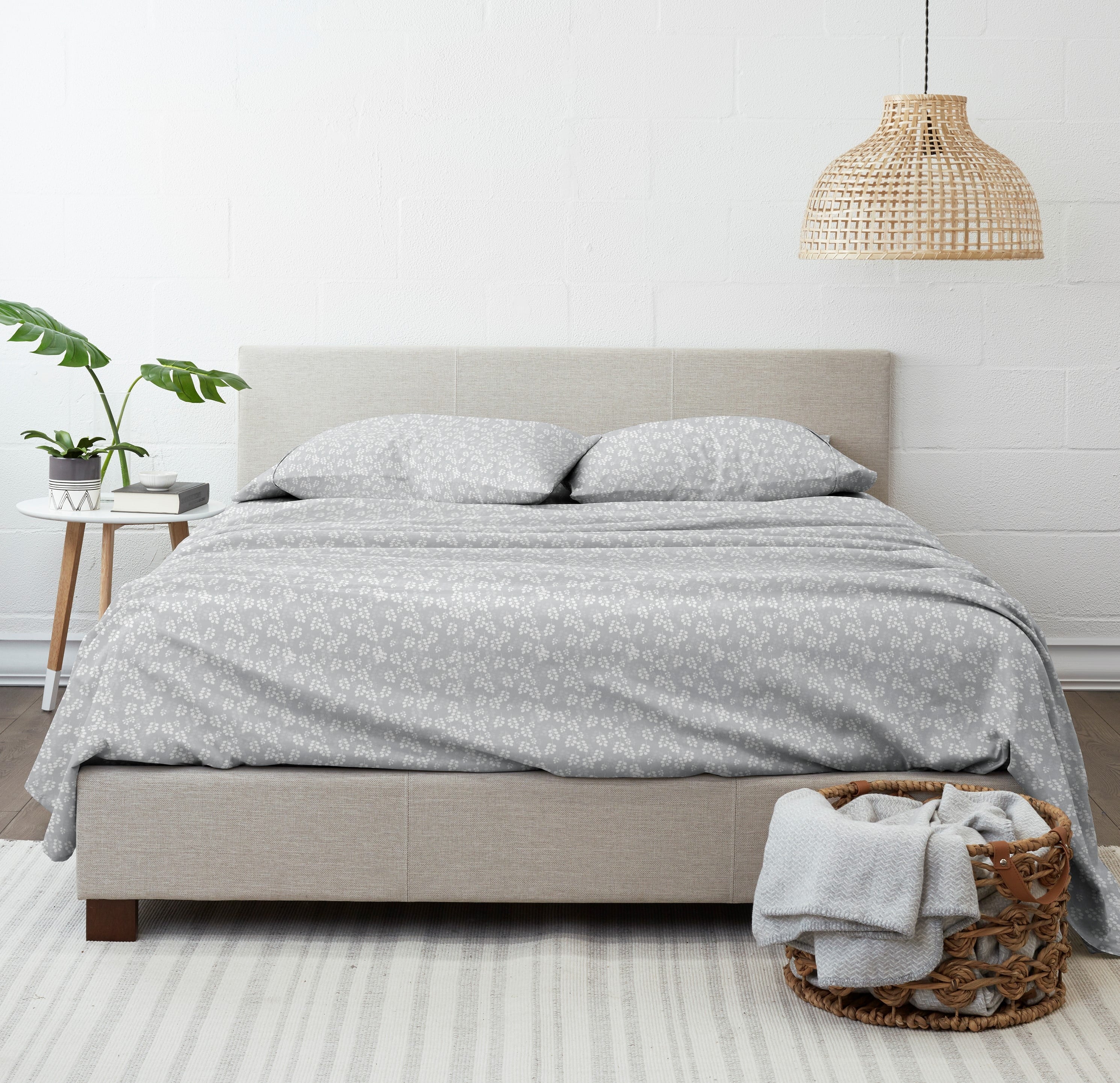 Cooling Sateen 4 Piece Pattern Microfiber Bed Sheets Set, Gray Wheat, Full - Luxury Bed Sheet Set with Deep Pockets Detail