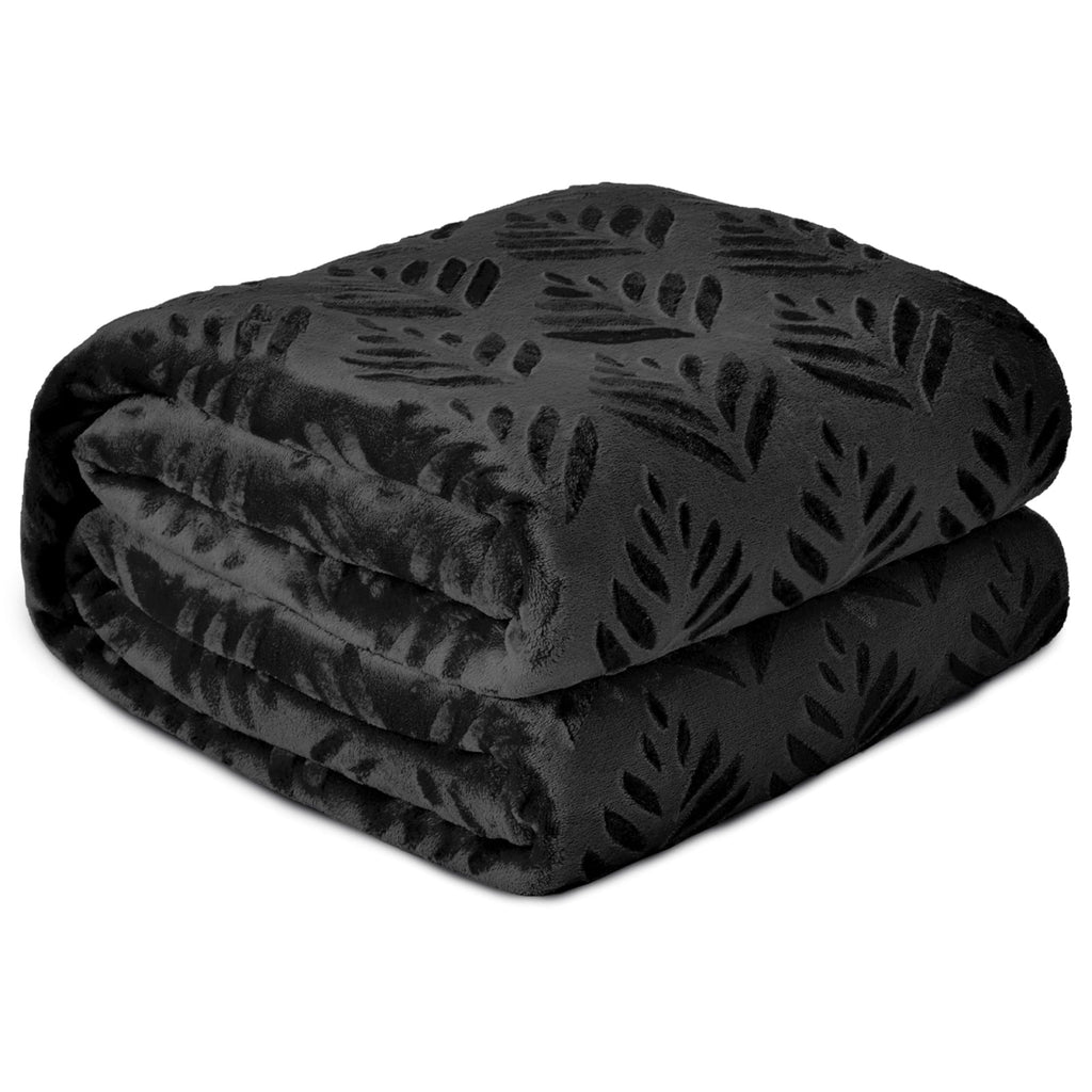 Lightweight Warm Fleece Throw Blanket for Couch, Leaves Pattern Super Soft and Cozy Blankets, Plush Fuzzy Lightweight, Black, 50"x60" - Lightweight Plush Warm Blanket for All Seasons Detail