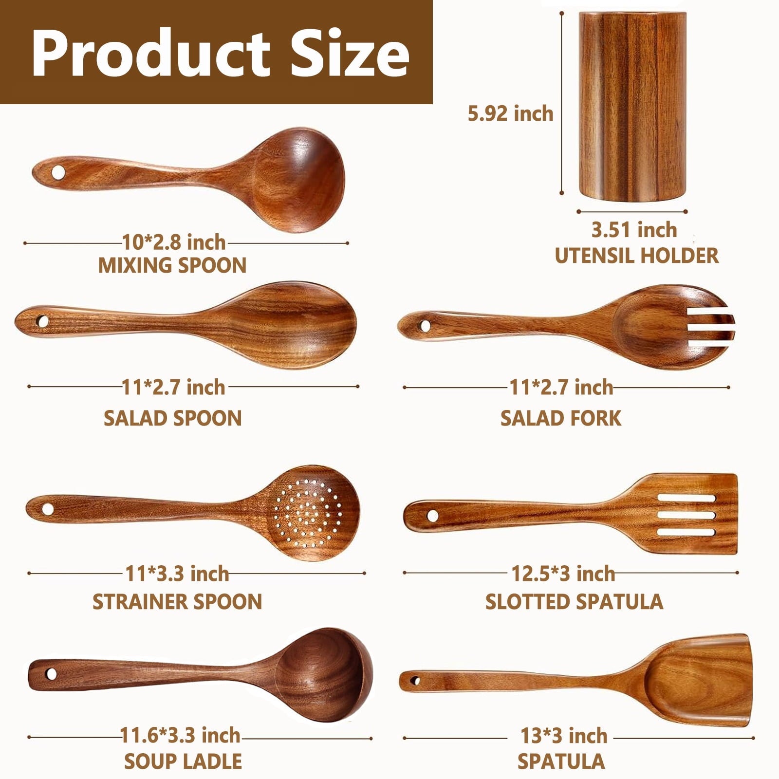Premium Silicone Wooden Spoons for Cooking, 8 Pcs Natural Teak Wooden Utensils Set, Non-Stick & Heat Resistant Durable Wood ... - Durable Turner & Ladle Utensil Set for Home Chefs Detail