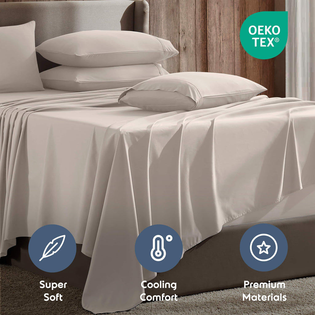 Ultra-Soft Extra Deep Pocket Queen Sheets set, Fits 18"-24" Mattress, 6 Piece Soft Microfiber Bed Sheet Sets, Linen - Breathable Egyptian Cotton Flat & Fitted Sheets Detail