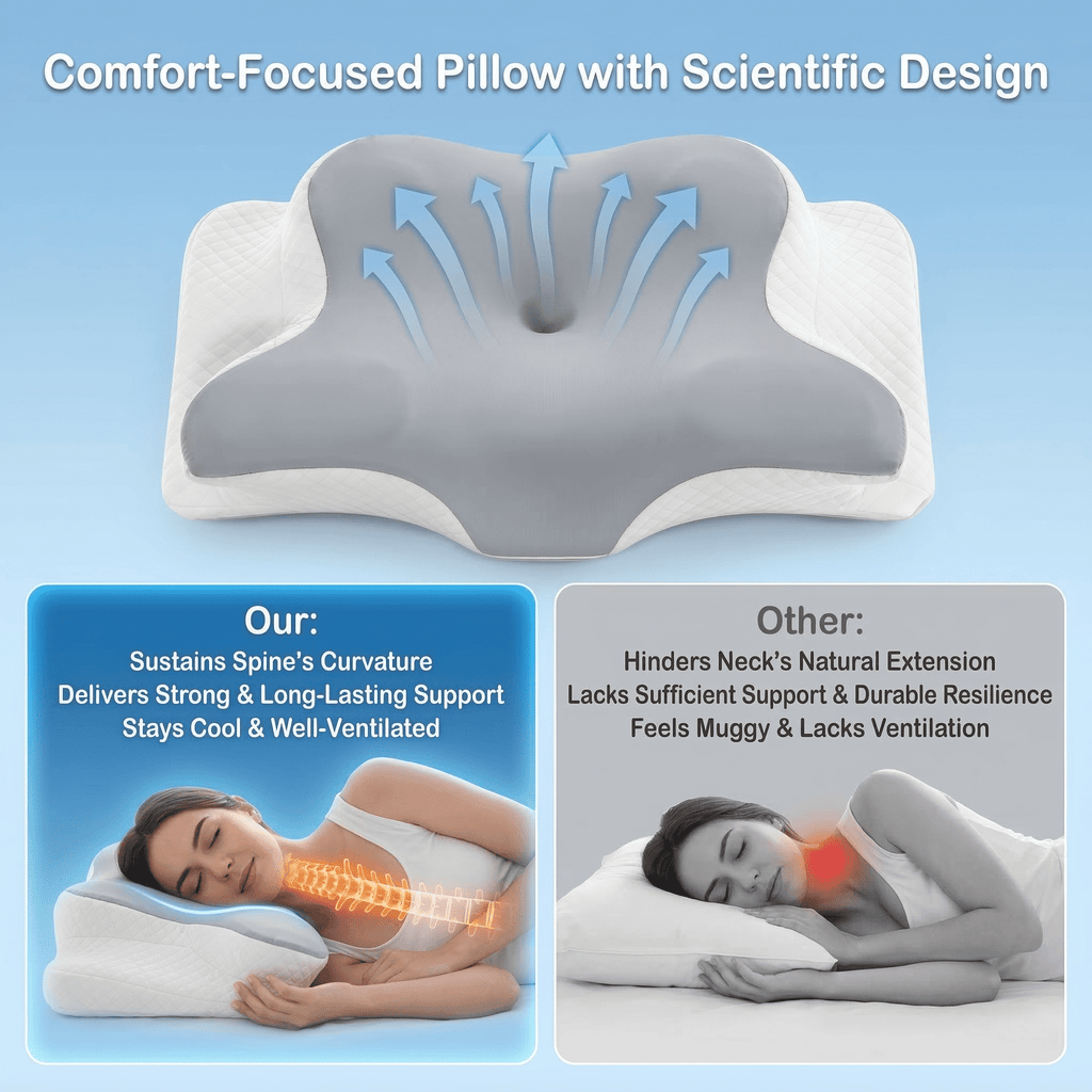 Orthopedic Support Memory Foam Contour Pillows - Neck Pain Relief, Orthopedic Cervical, Breathable Washable Cover - Decorative Throw Pillow Cushion for Sofa & Bed Detail