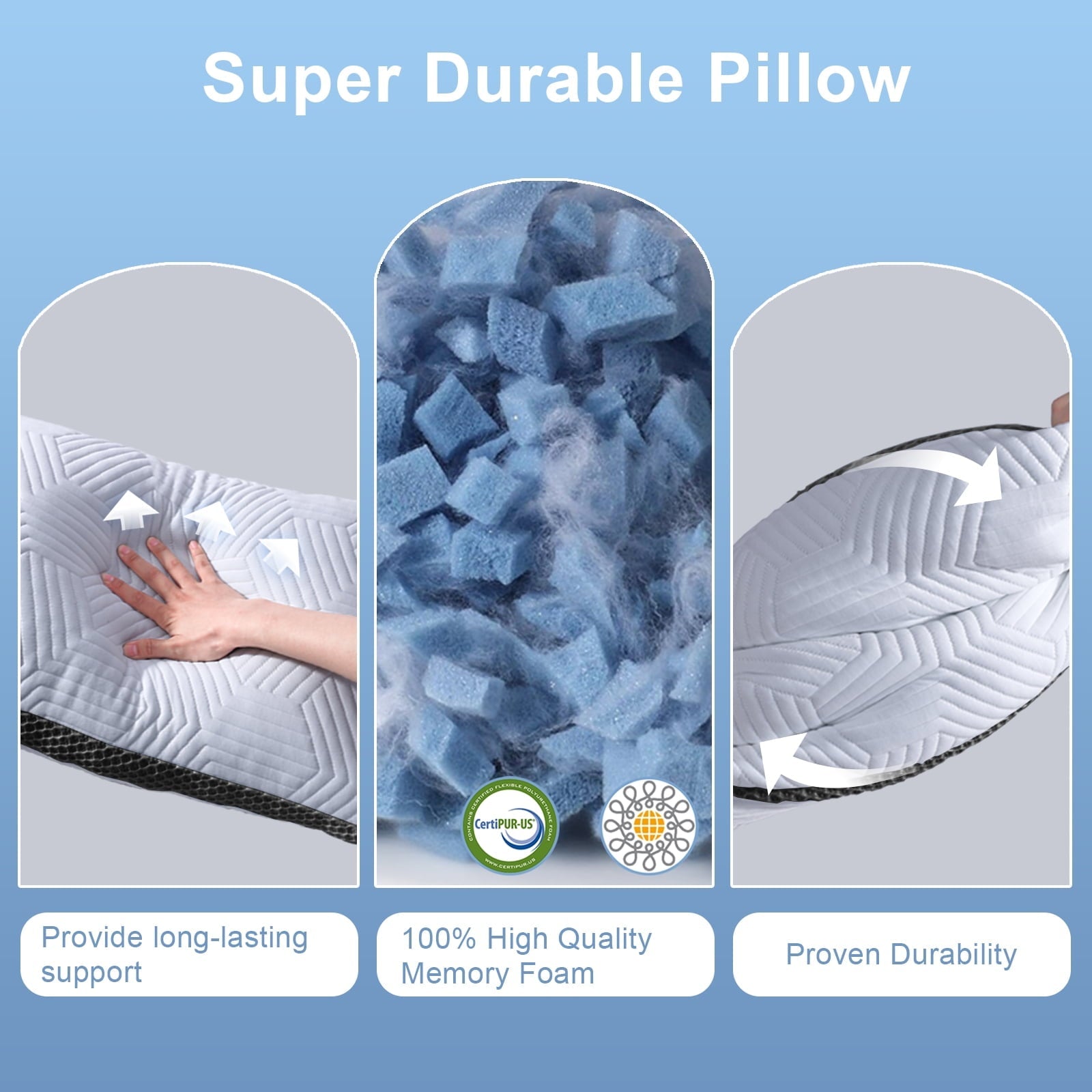 Ergonomic Memory Foam Soft Bed Pillow, Shredded Memory Foam Pillow, Comfortable Sleeping Pillow, Standard Size, Affordable Everyday Use - Decorative Throw Pillow Cushion for Sofa & Bed Detail