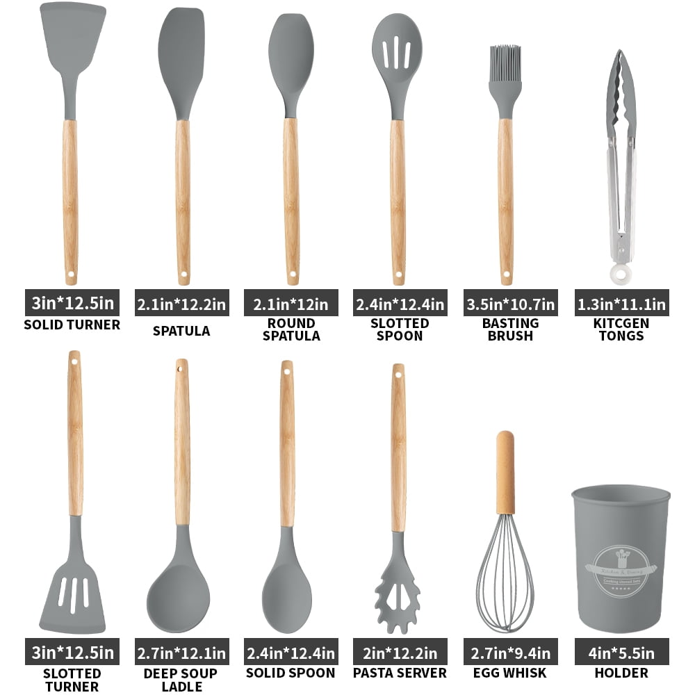 Heat-Resistant Silicone Wooden Heat Resistant Kitchen Utensil Set, 12 pcs - Durable Turner & Ladle Utensil Set for Home Chefs Detail