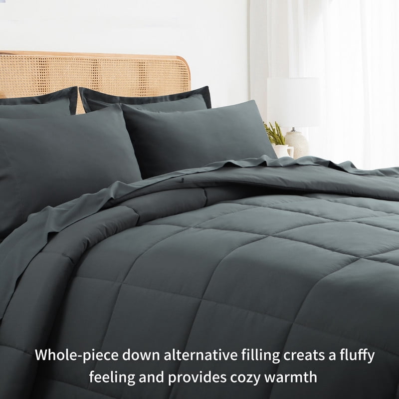 Hypoallergenic Cloud 7 Pieces Comforter Set with Sheets - Bed in a Bag with Comforter and All Season Sheets, Pillowcases,Dark Gray,Queen - Luxurious Quilted Duvet Cover Set Detail